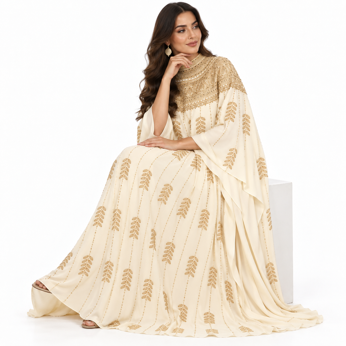 Apricot Gold Embroidered Luxury Baju Kaftan