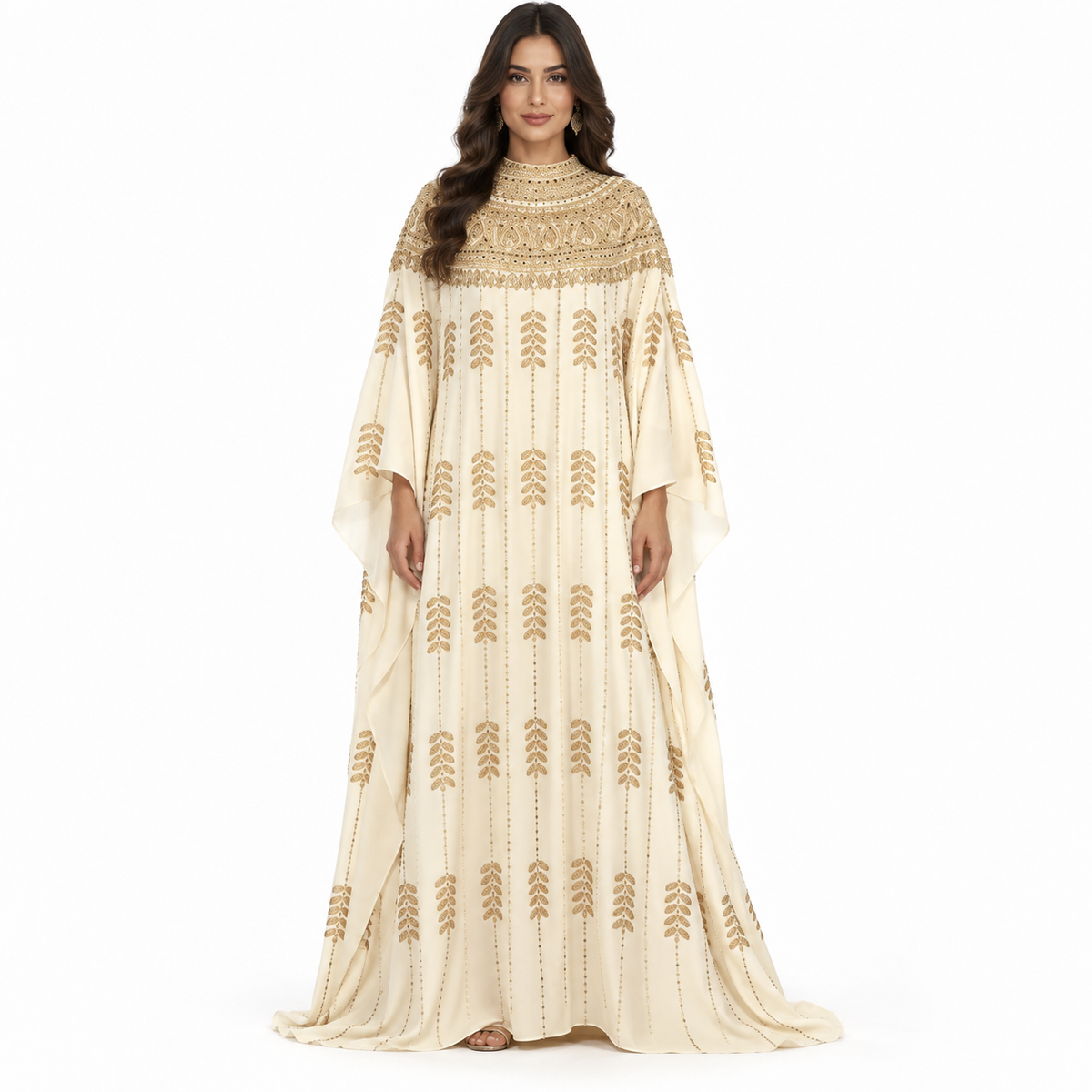 Apricot Gold Embroidered Luxury Baju Kaftan