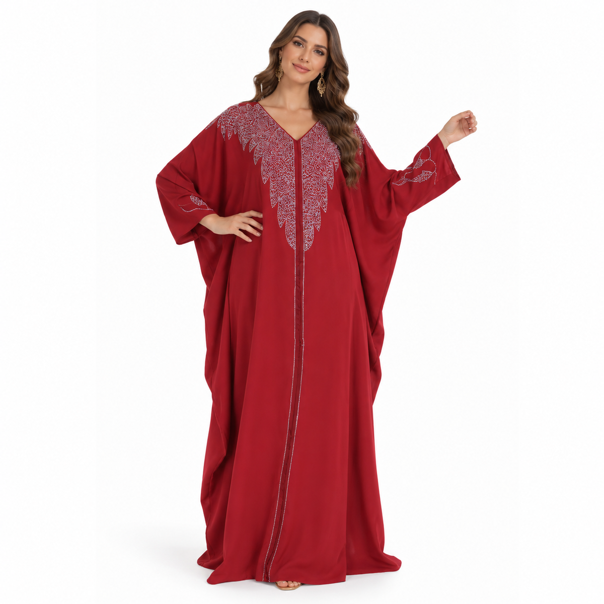 Red Silver Embroidered Luxury Baju Kaftan