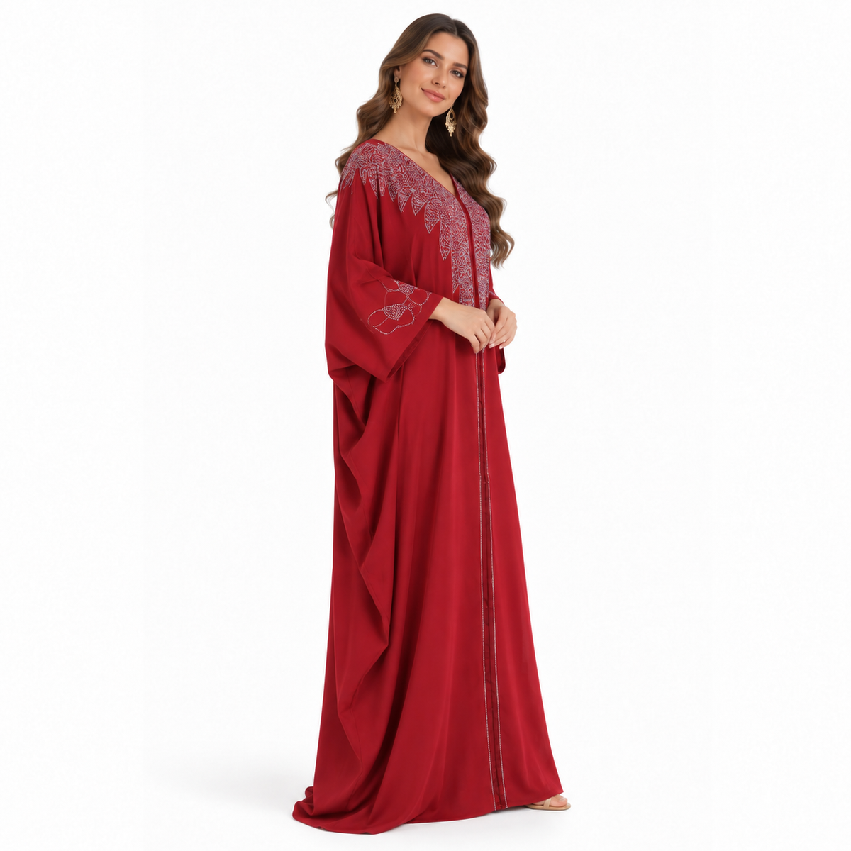 Red Silver Embroidered Luxury Baju Kaftan