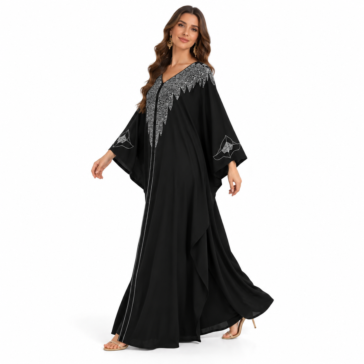 Black Silver Embroidered Luxury Baju Kaftan