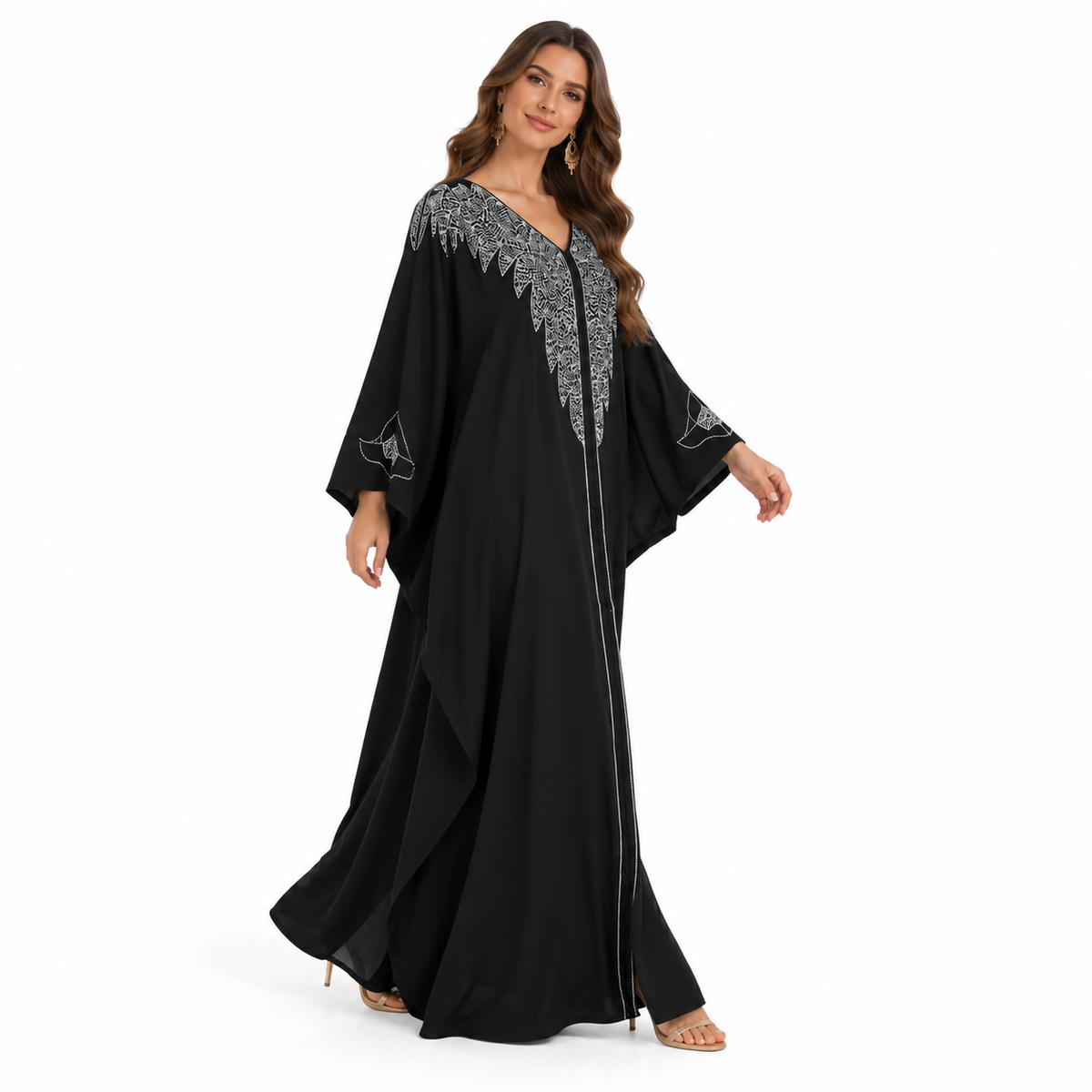 Black Silver Embroidered Luxury Baju Kaftan