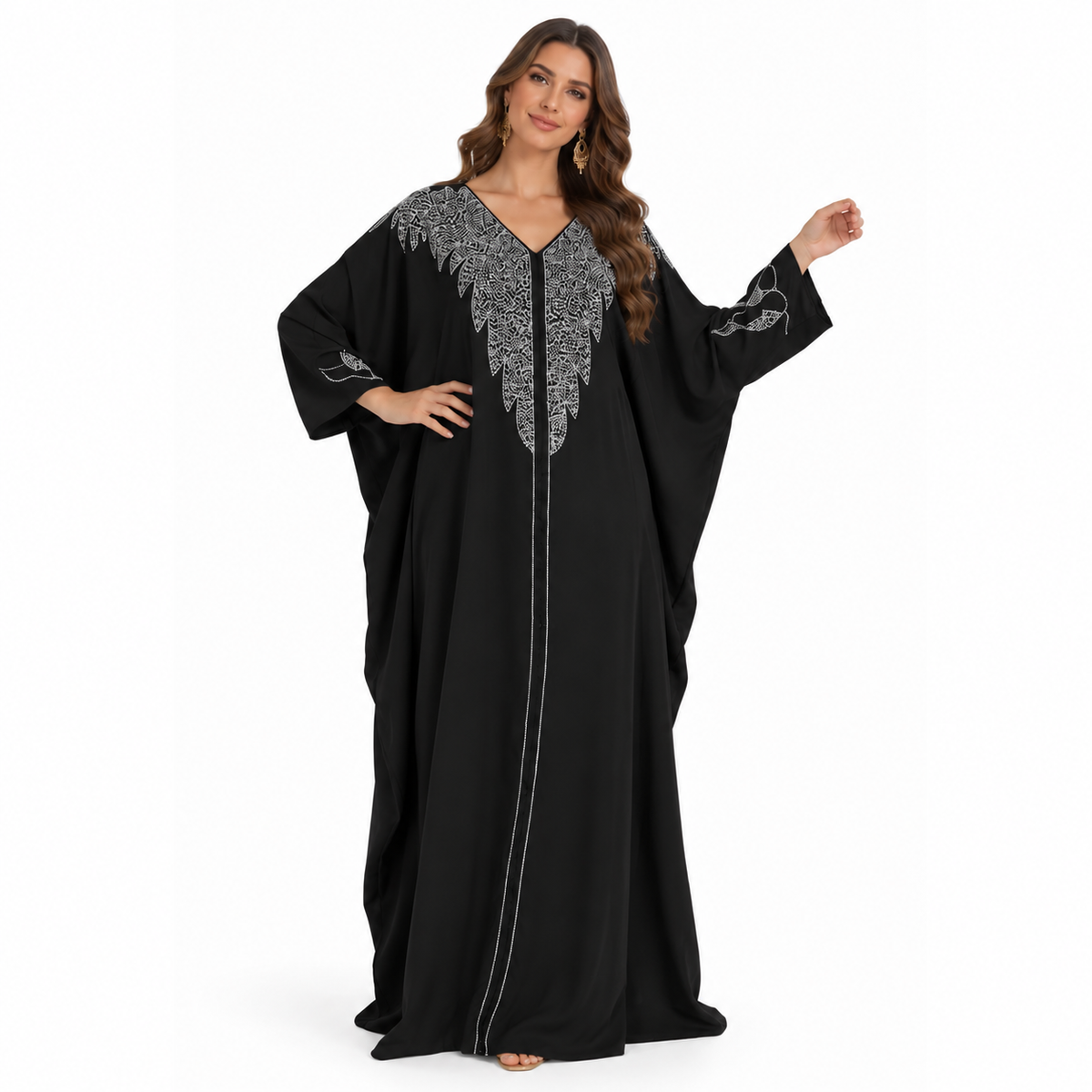 Black Silver Embroidered Luxury Baju Kaftan