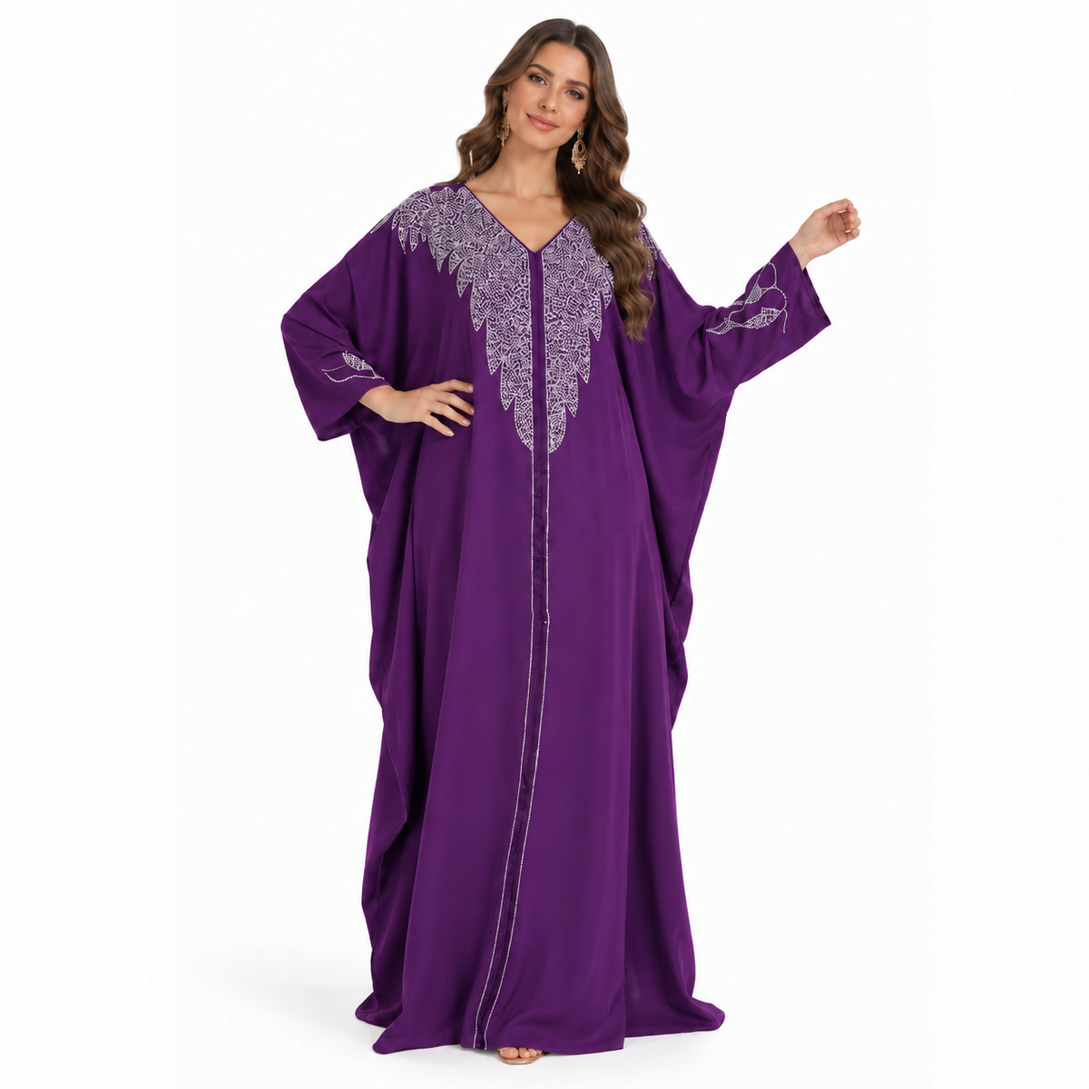 Purple Silver Embroidered Luxury Baju Kaftan