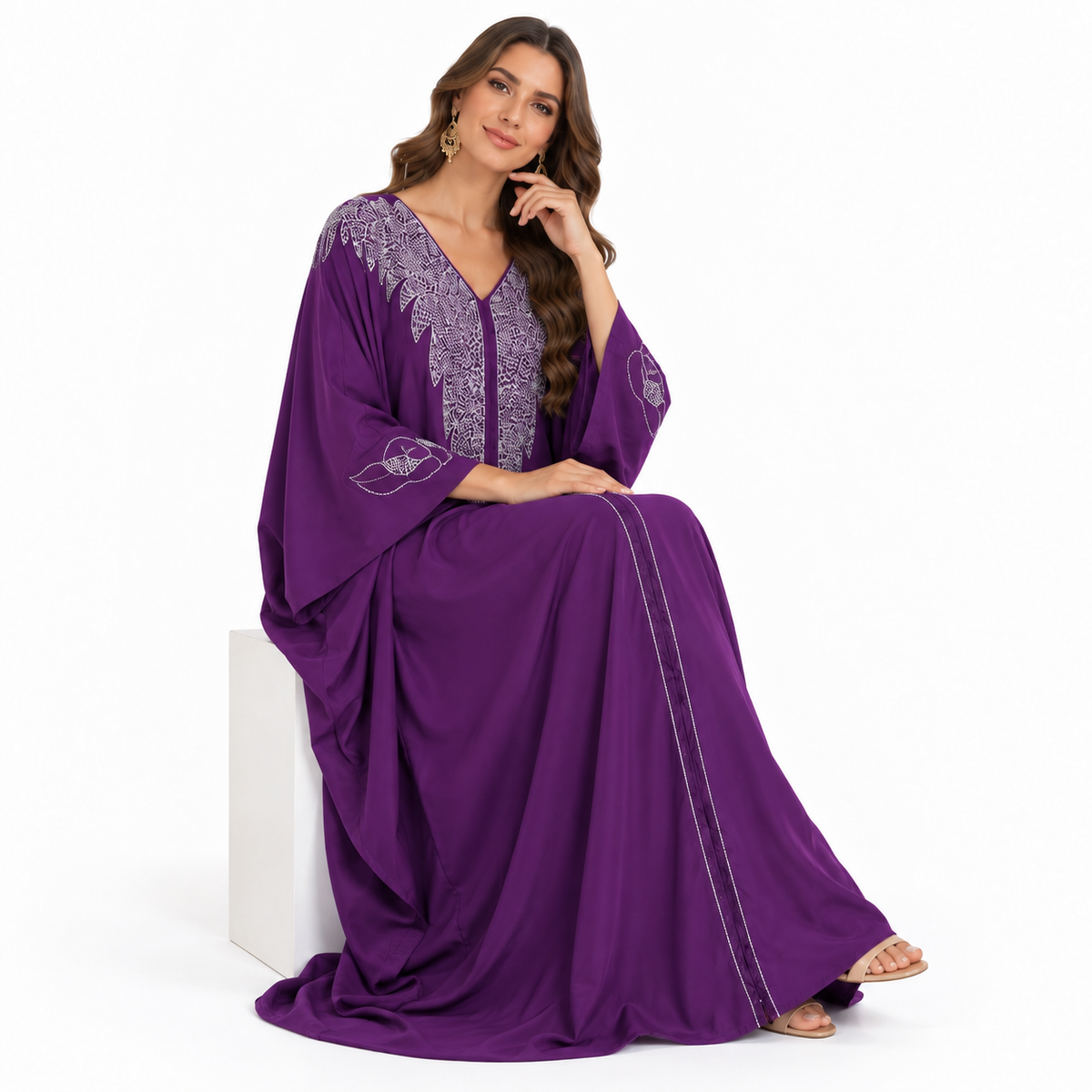 Purple Silver Embroidered Luxury Baju Kaftan