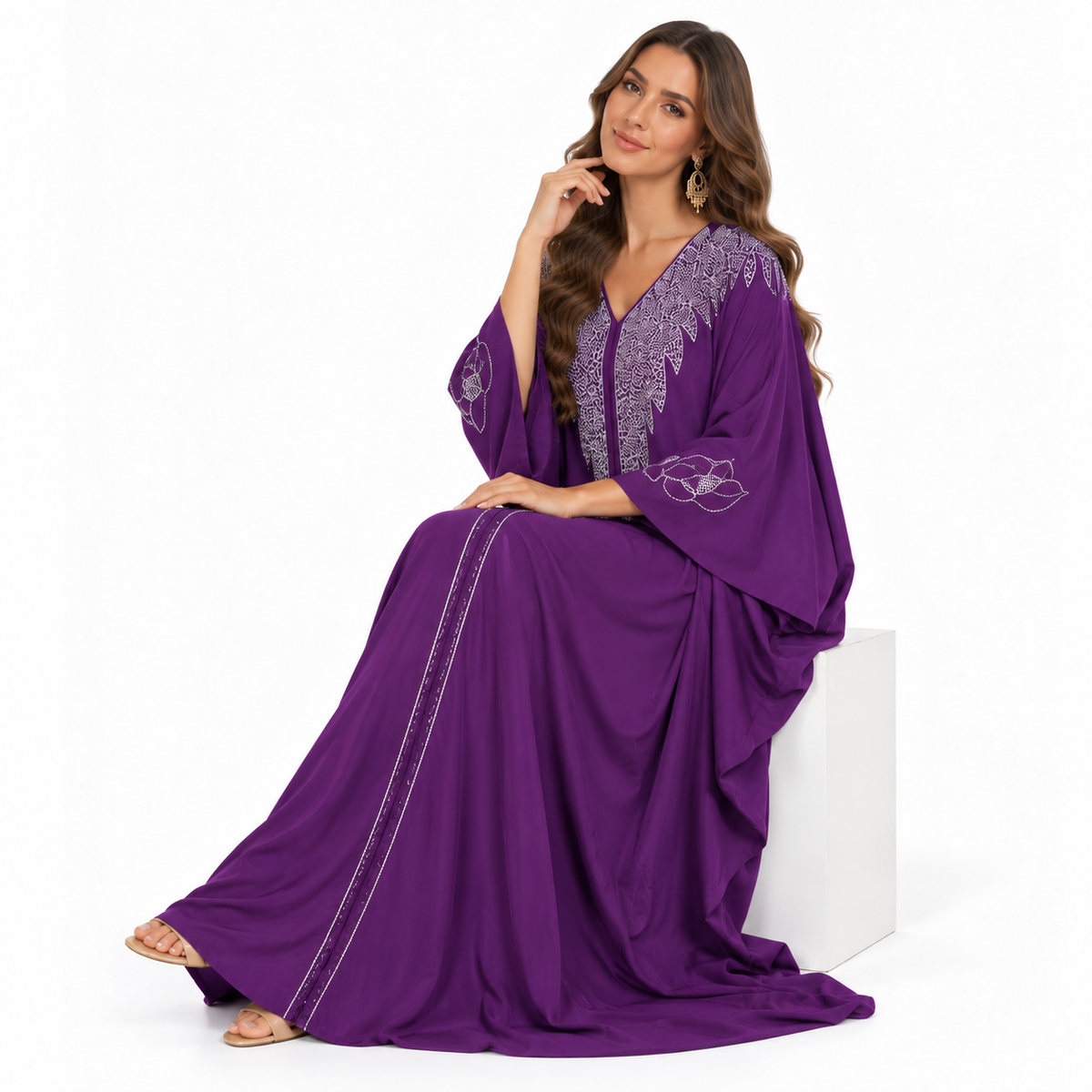 Purple Silver Embroidered Luxury Baju Kaftan