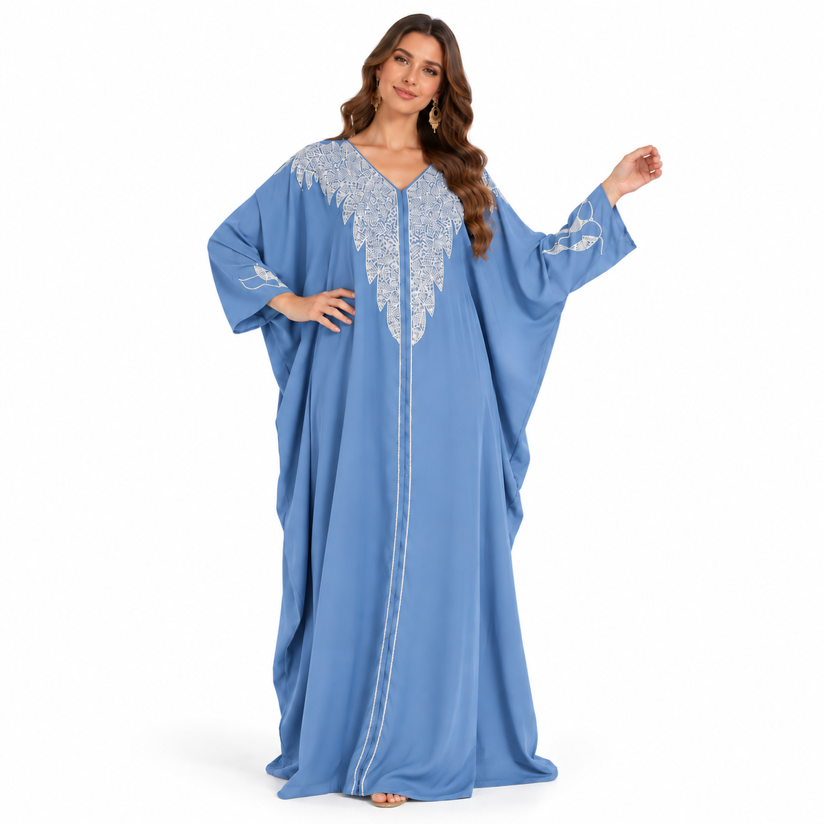 Blue Silver Embroidered Luxury Baju Kaftan
