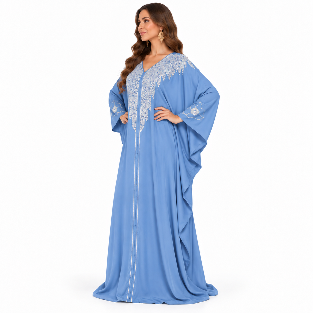 Blue Silver Embroidered Luxury Baju Kaftan