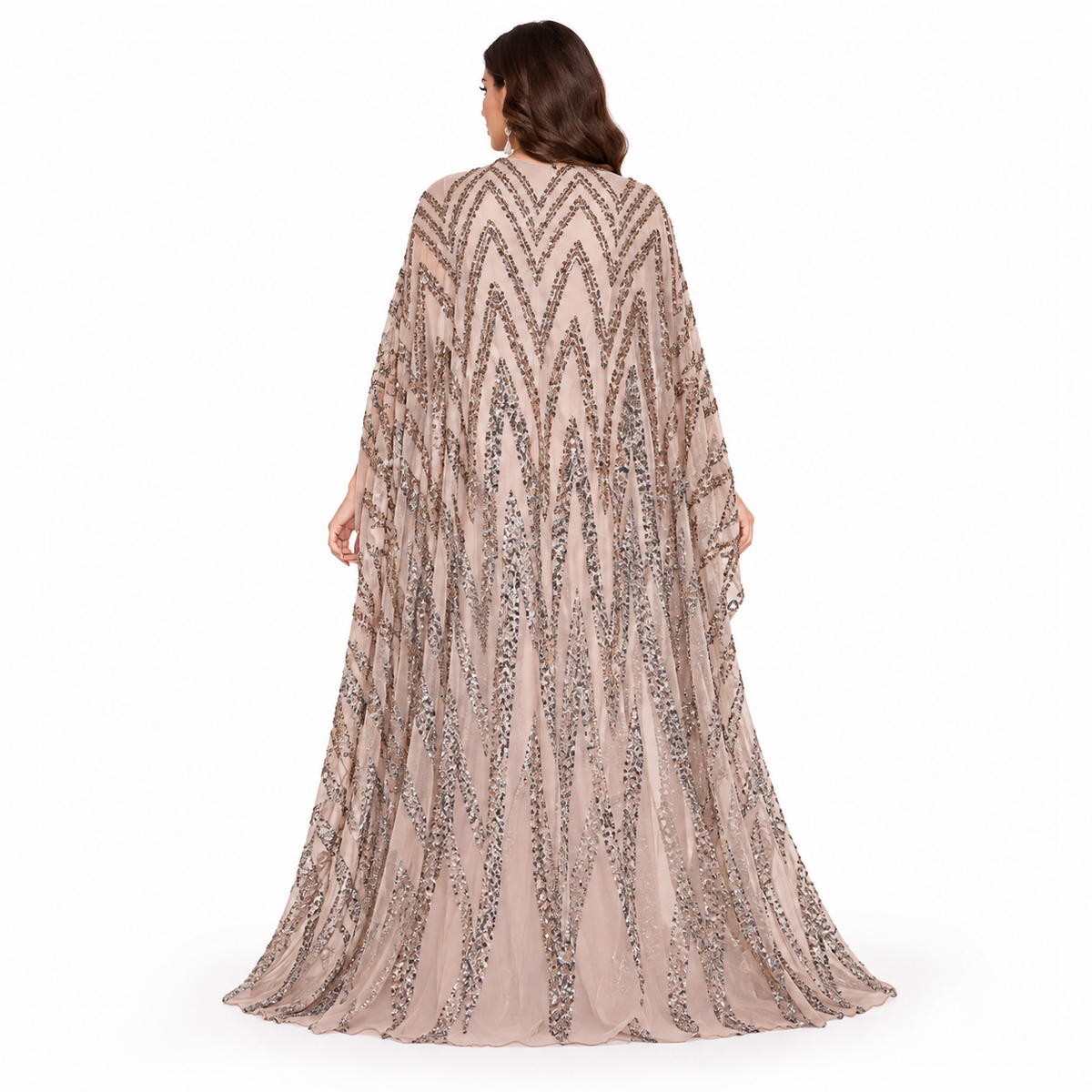Beige Sequin Embellished Luxury Baju Kaftan