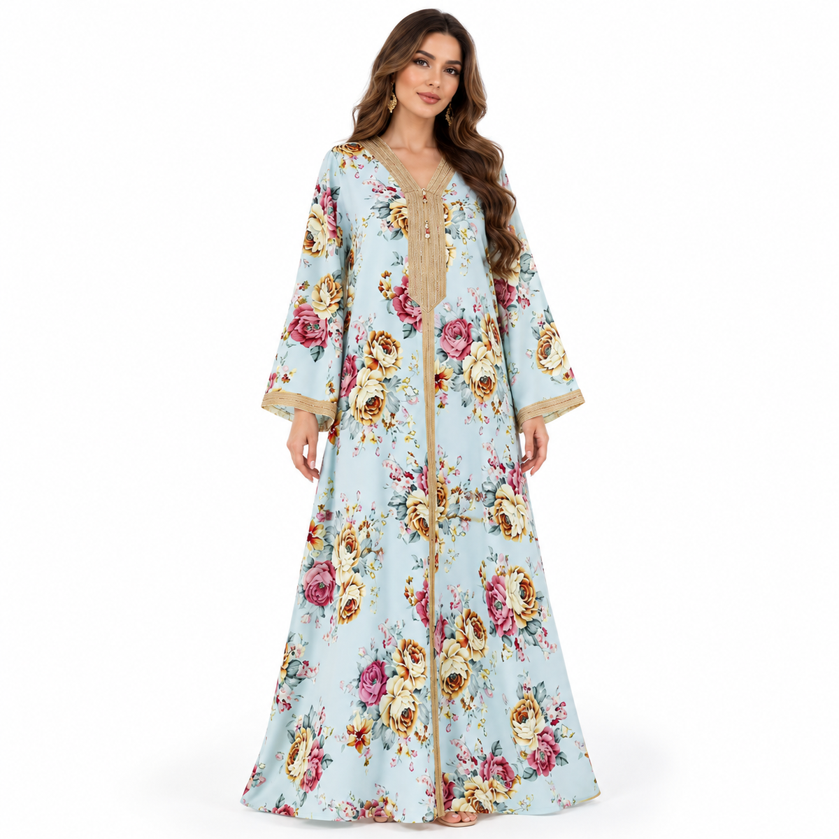 Blue Floral Elegance Women’s Baju Kaftan