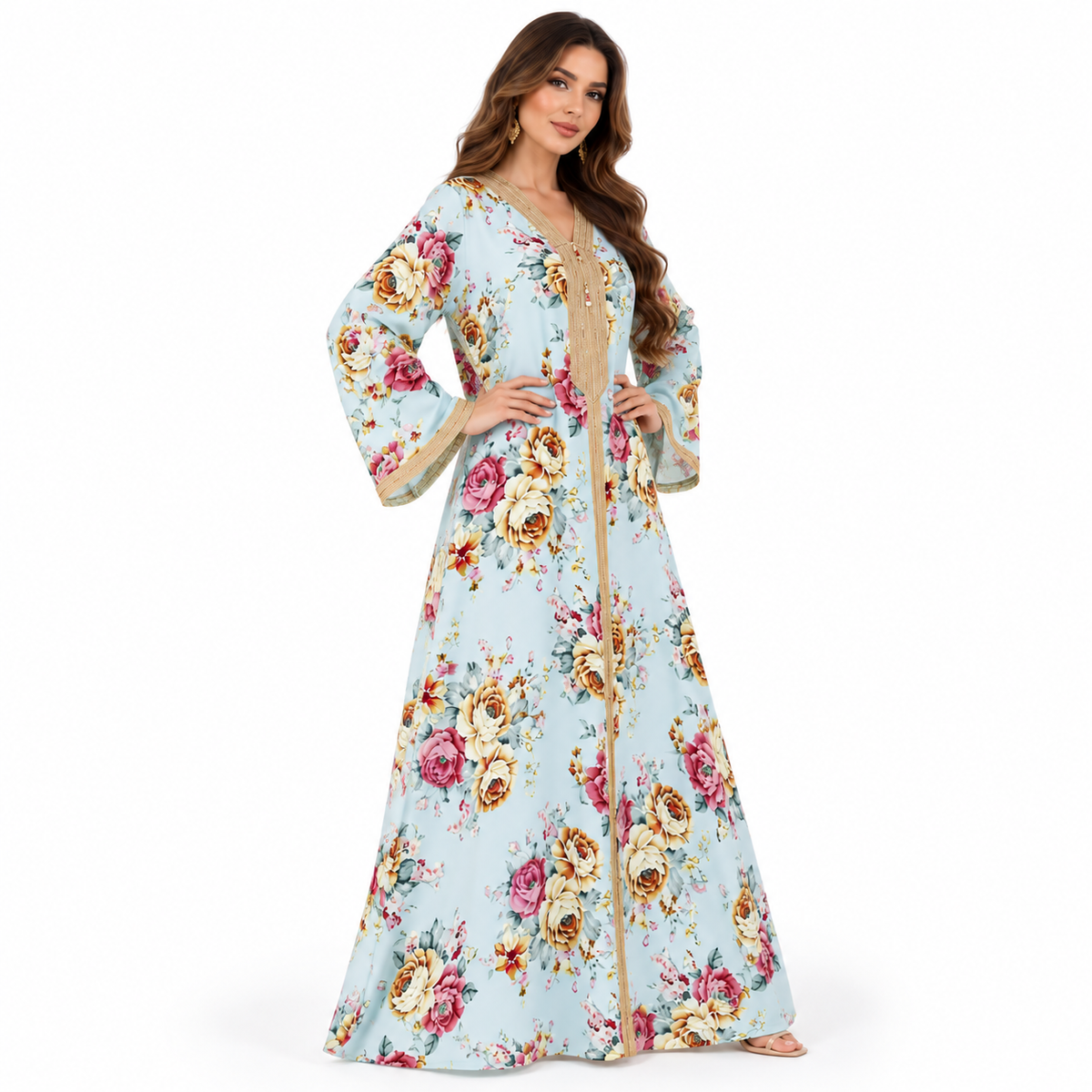 Blue Floral Elegance Women’s Baju Kaftan