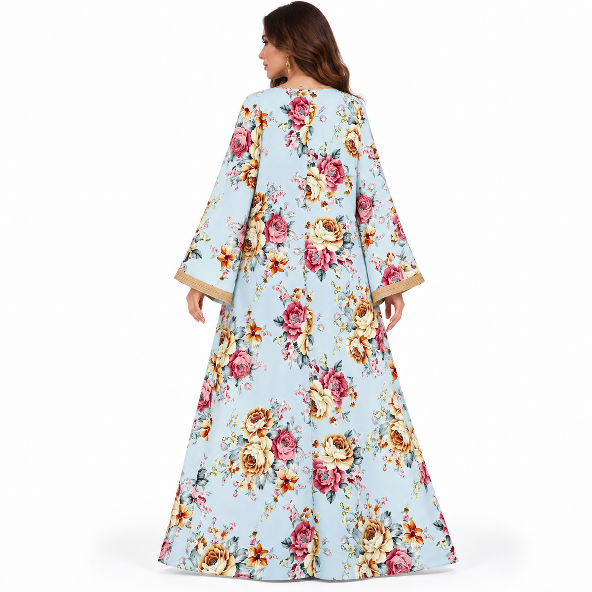 Blue Floral Elegance Women’s Baju Kaftan