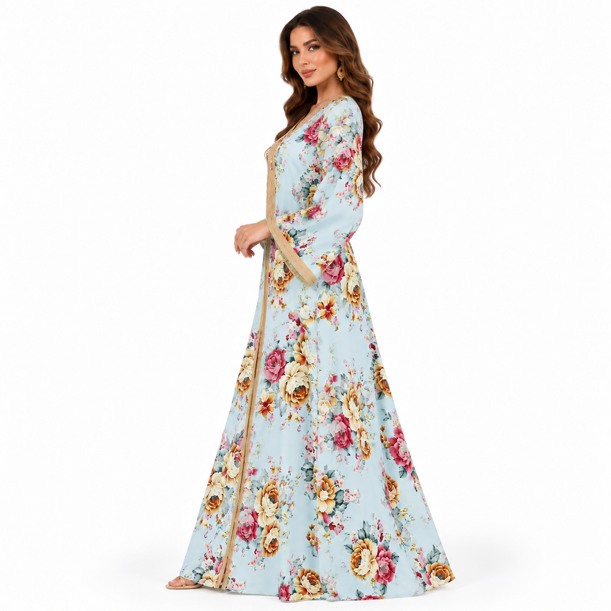 Blue Floral Elegance Women’s Baju Kaftan