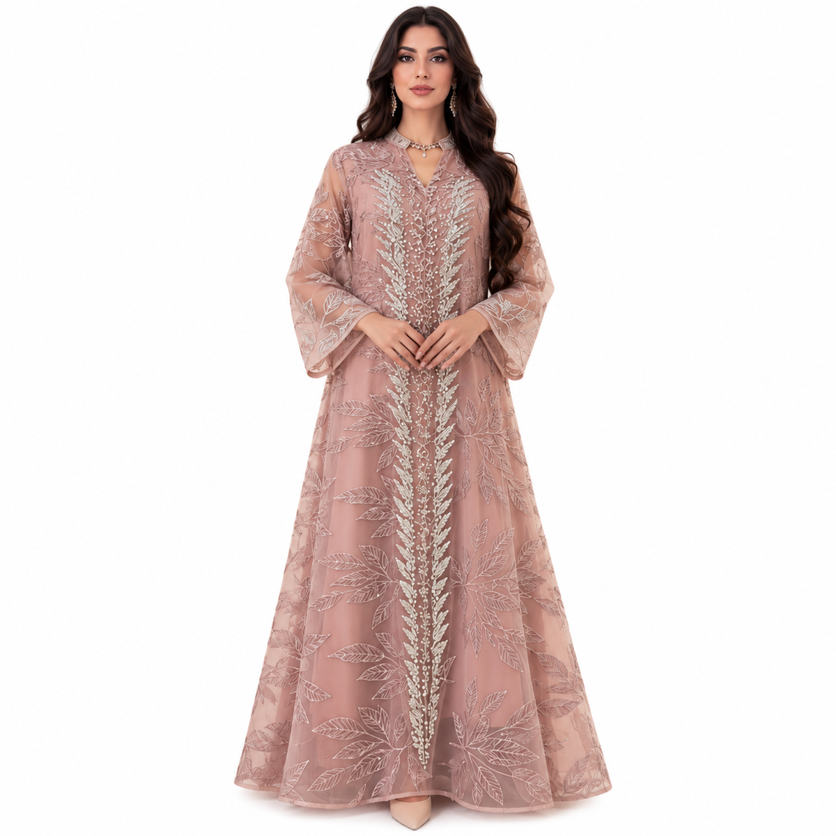 Dusty Pink Embroidered Luxury Baju Kaftan