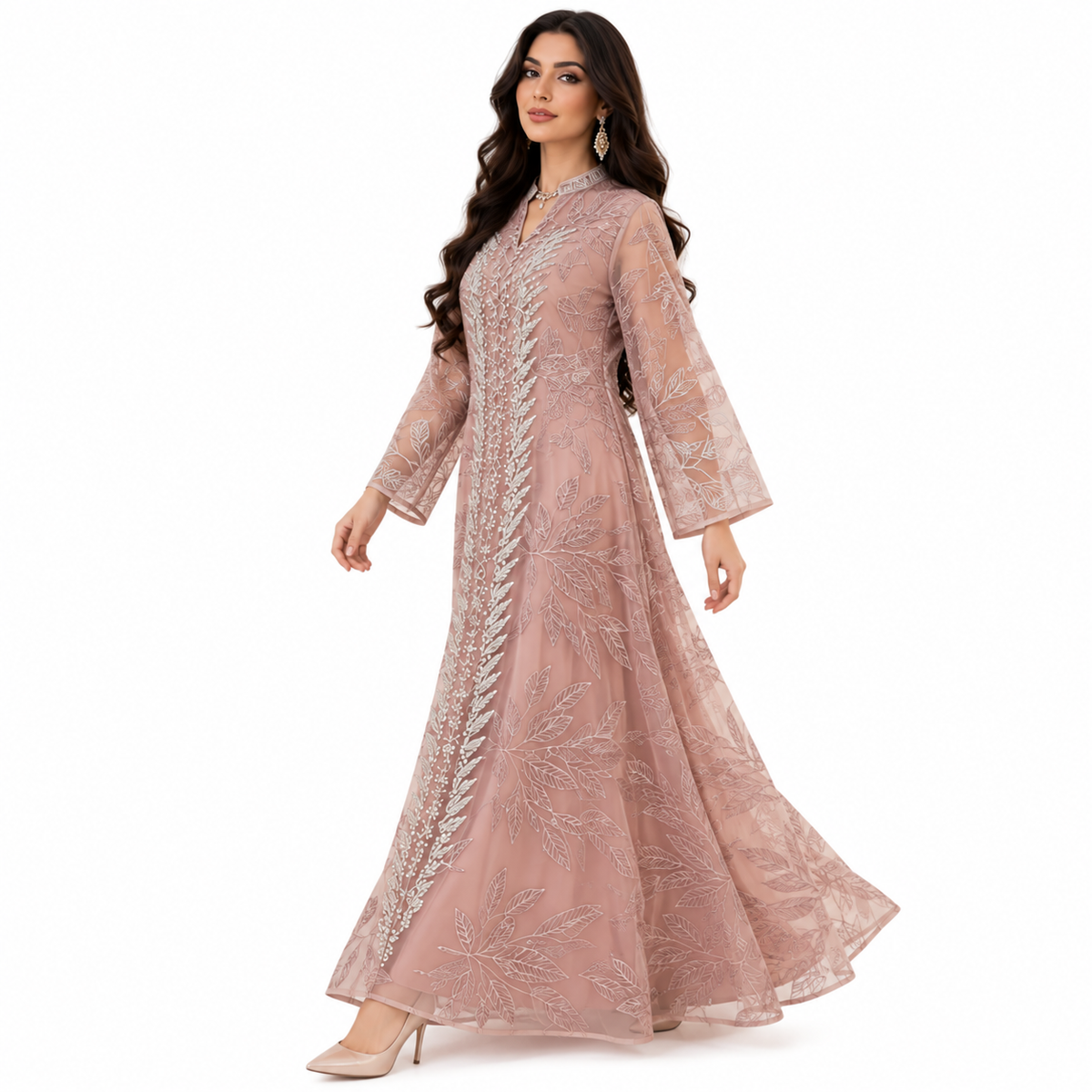 Dusty Pink Embroidered Luxury Baju Kaftan
