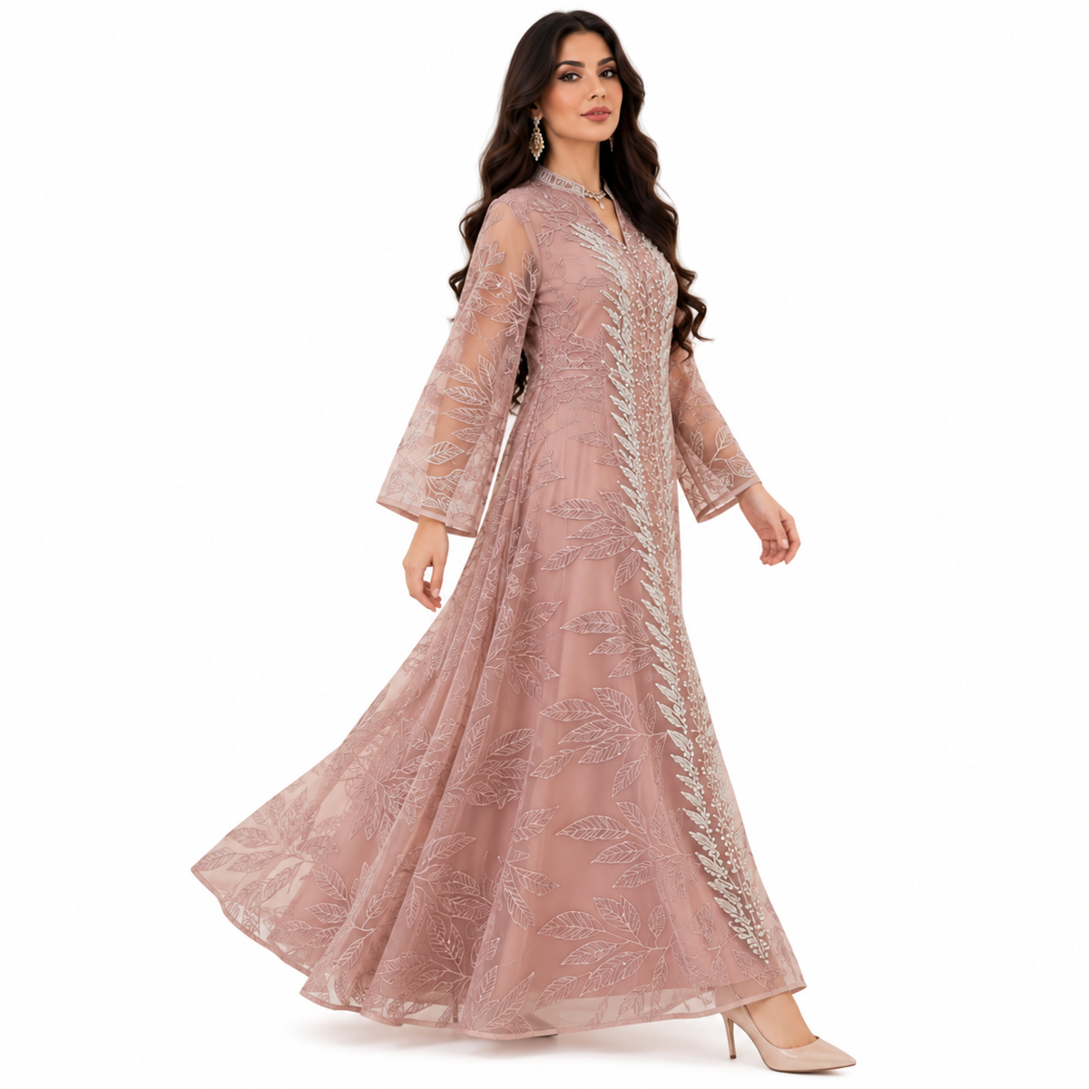 Dusty Pink Embroidered Luxury Baju Kaftan
