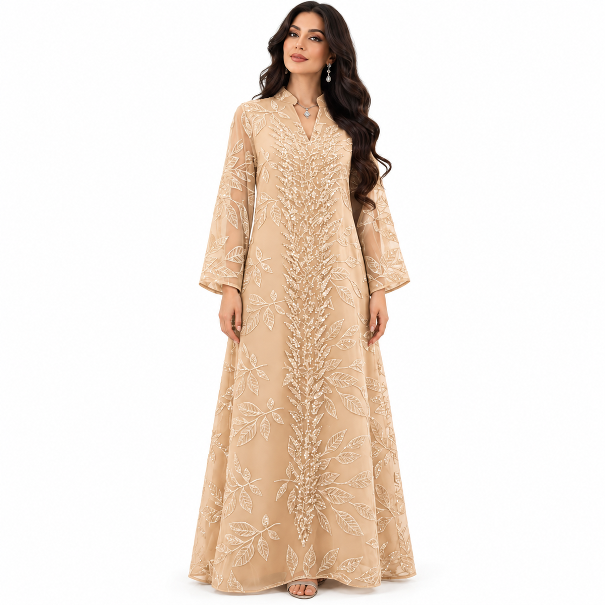 Apricot Botanical Embroidered Luxury Baju Kaftan