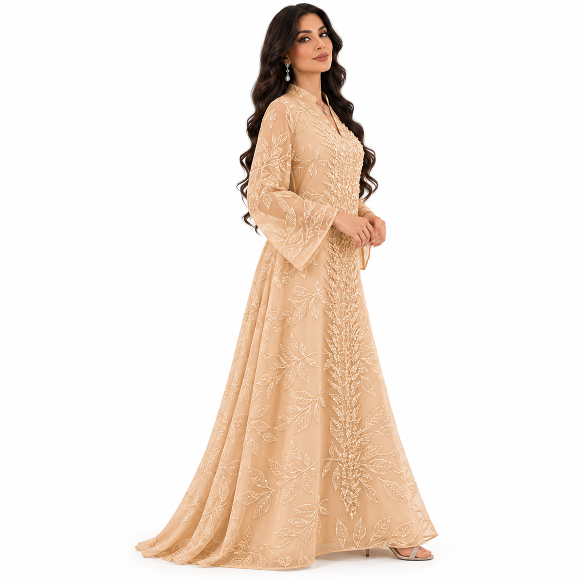 Apricot Botanical Embroidered Luxury Baju Kaftan