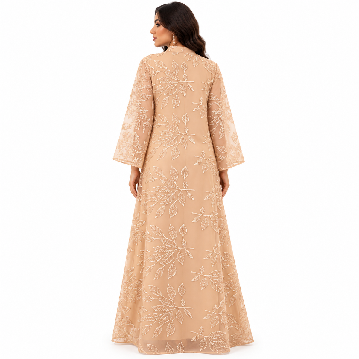 Apricot Botanical Embroidered Luxury Baju Kaftan