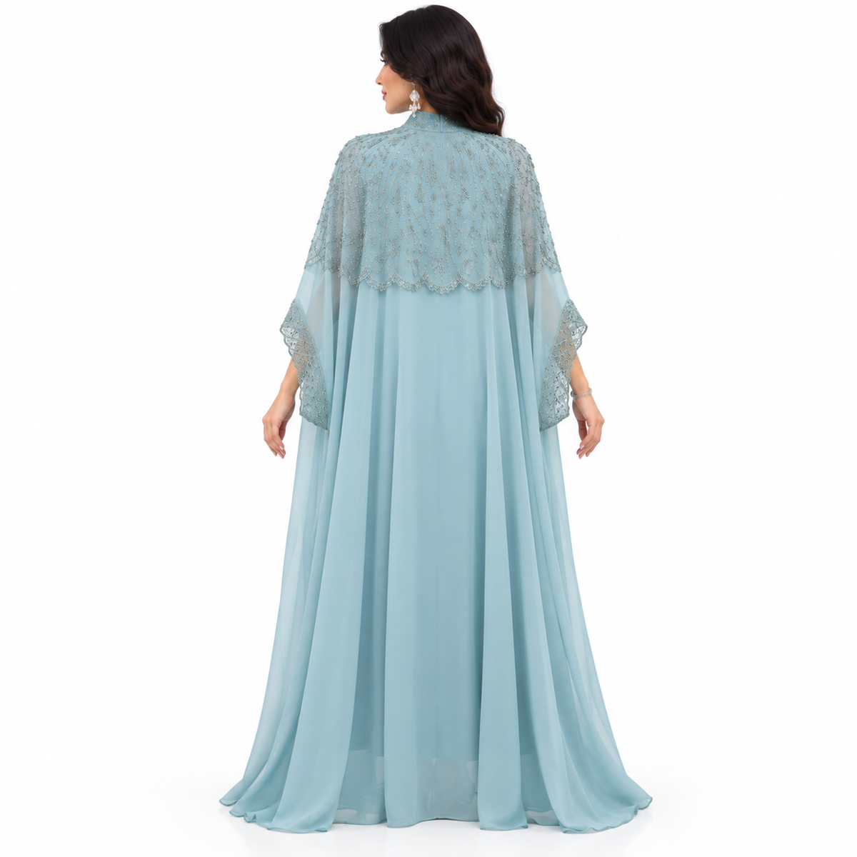 Mint Embellished Chiffon Luxury Baju Kaftan