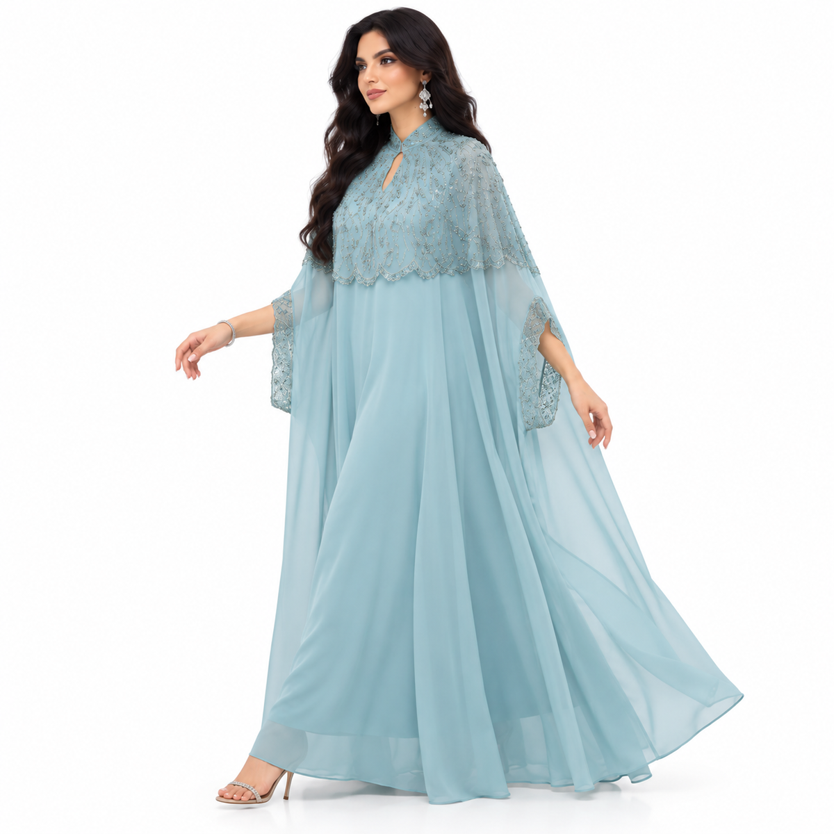 Mint Embellished Chiffon Luxury Baju Kaftan