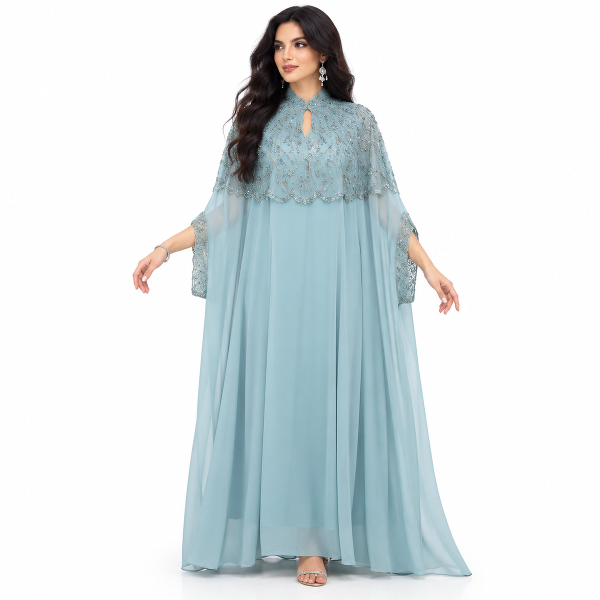Mint Embellished Chiffon Luxury Baju Kaftan
