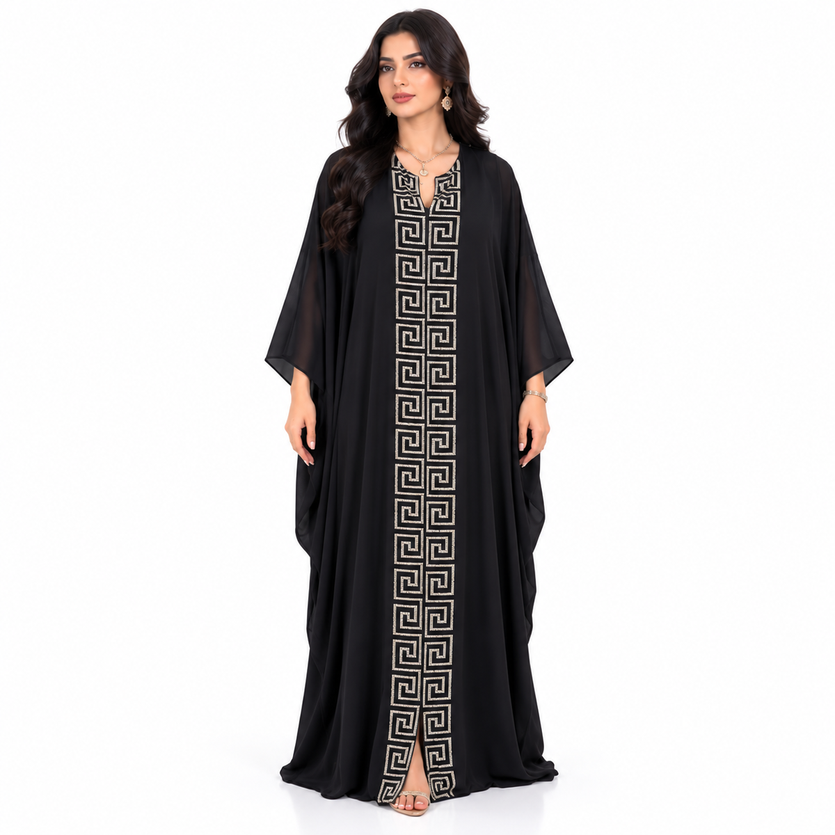Black Geometric Embroidered Luxury Baju Kaftan