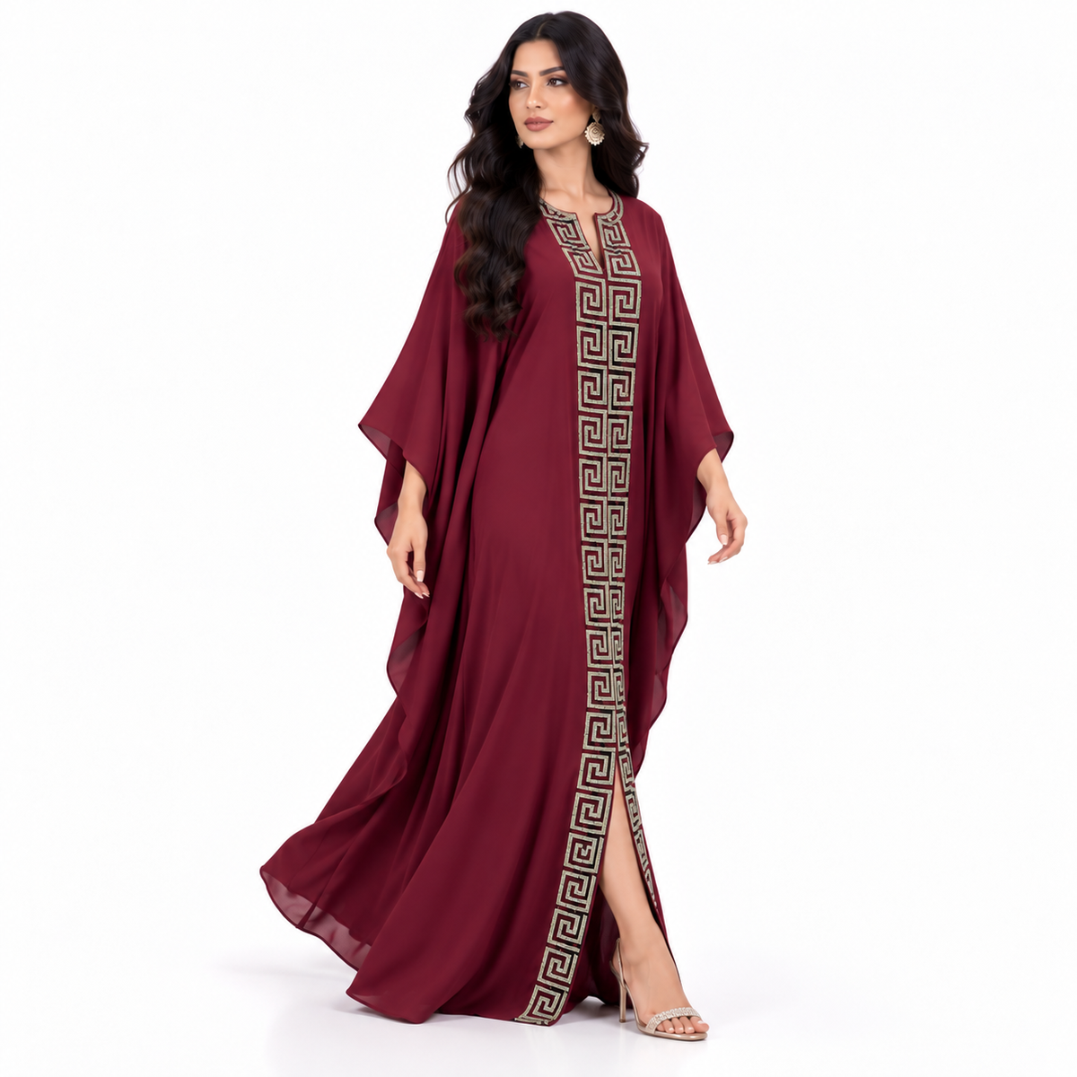 Burgundy Greek Embroidered Flowing Baju Kaftan