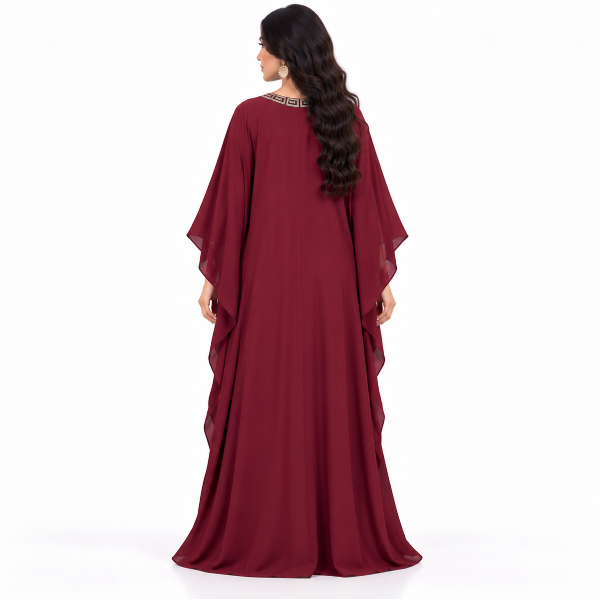 Burgundy Greek Embroidered Flowing Baju Kaftan