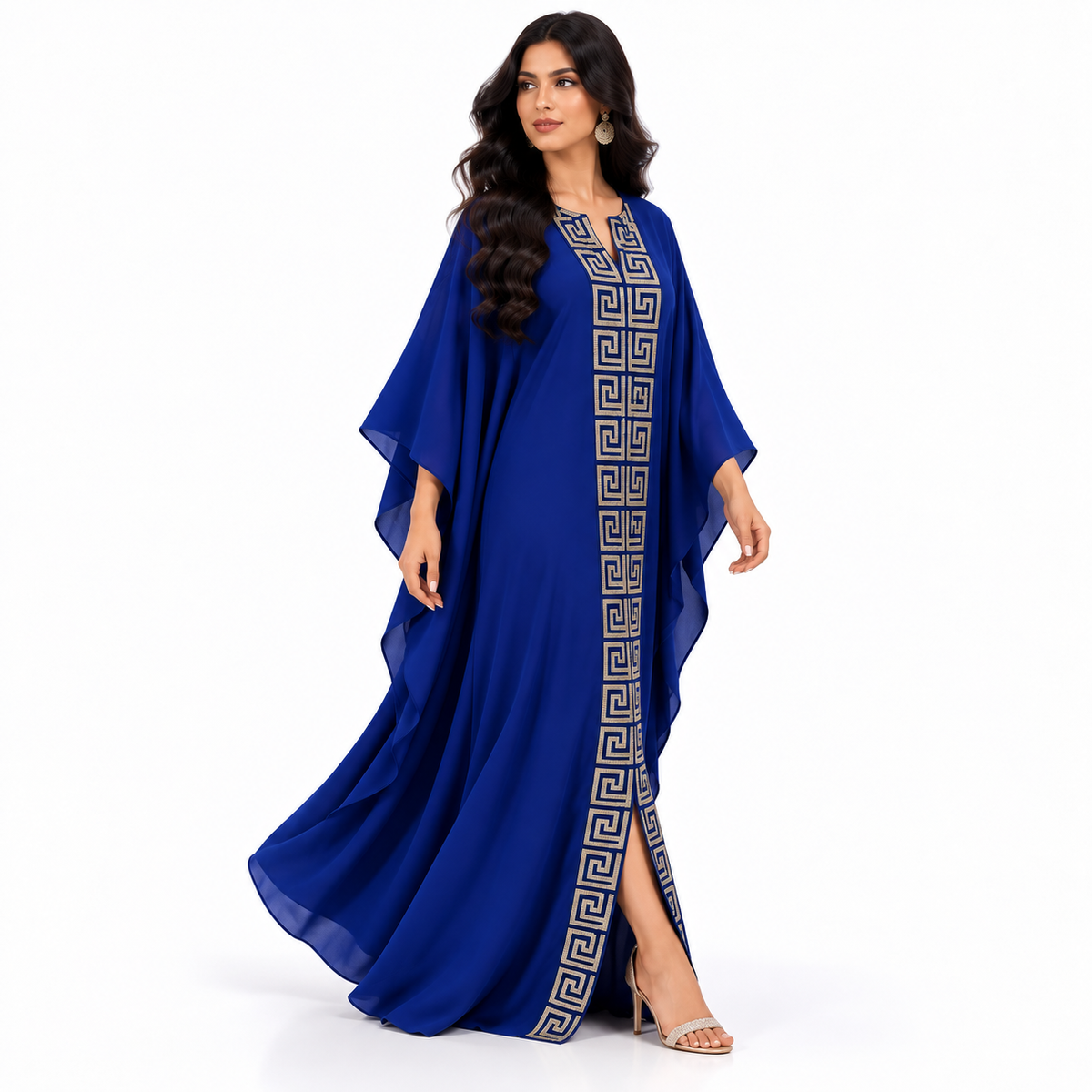 Royal Blue Geometric Embroidered Baju Kaftan