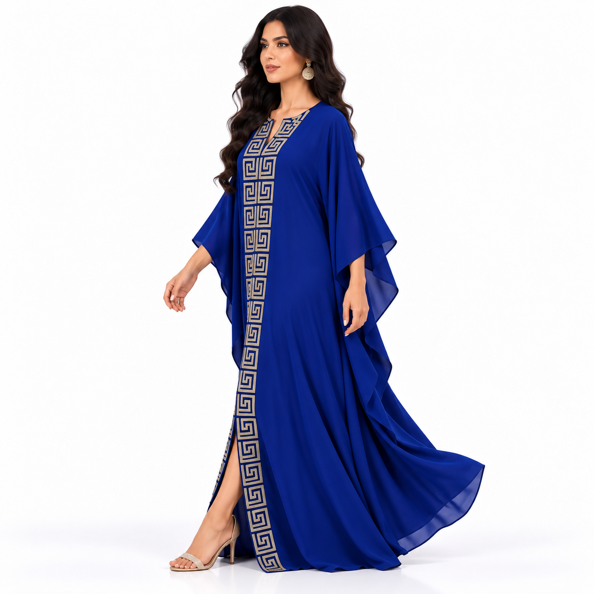 Royal Blue Geometric Embroidered Baju Kaftan