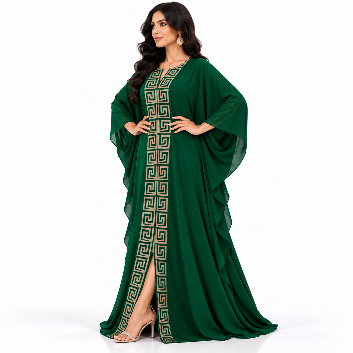 Emerald Green Geometric Embroidered Baju Kaftan