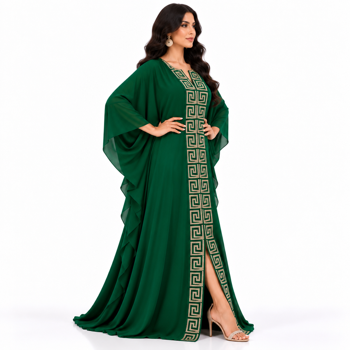 Emerald Green Geometric Embroidered Baju Kaftan