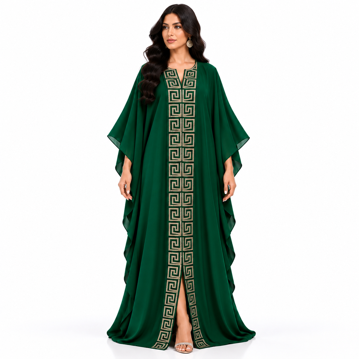 Emerald Green Geometric Embroidered Baju Kaftan