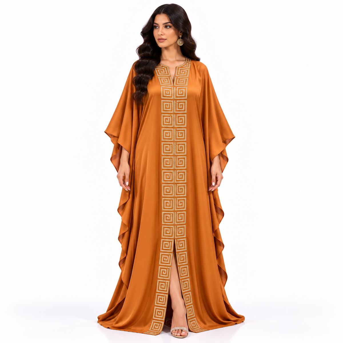 Burnt Orange Gold Embroidered Baju Kaftan