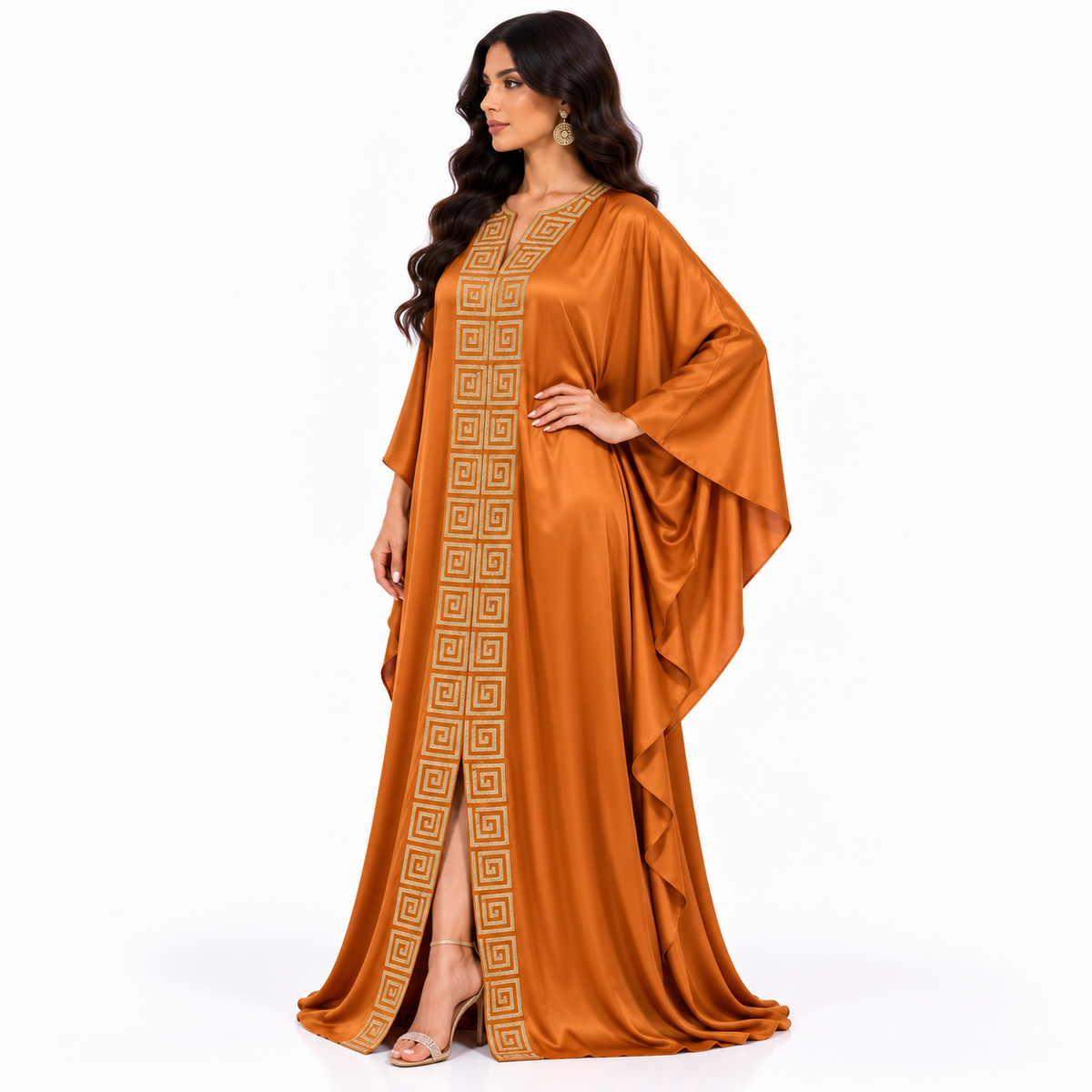Burnt Orange Gold Embroidered Baju Kaftan