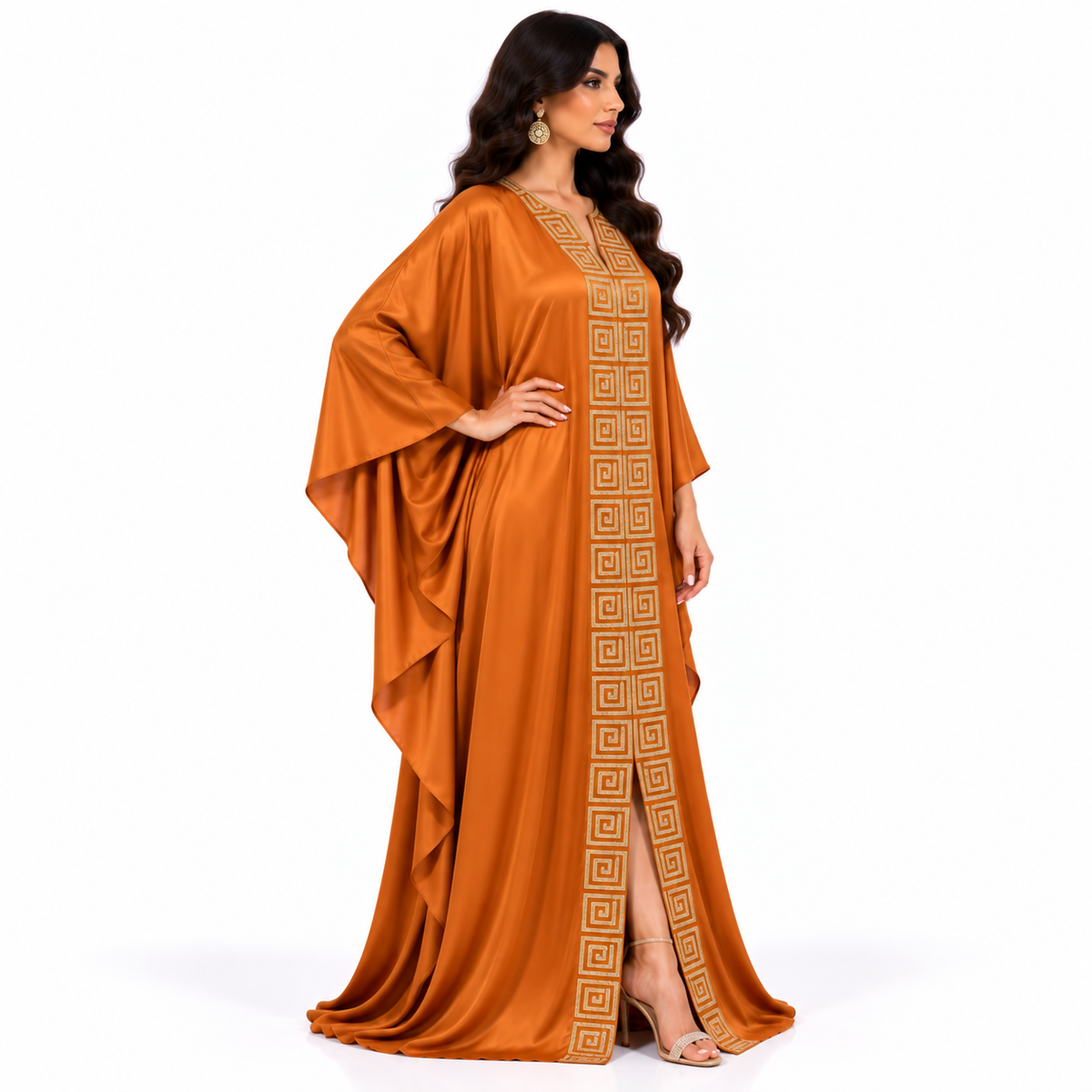 Burnt Orange Gold Embroidered Baju Kaftan