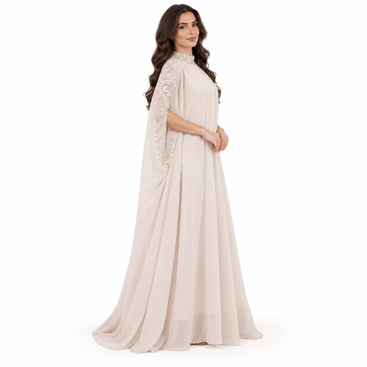 Beige Embellished Cape Sleeve Baju Kaftan