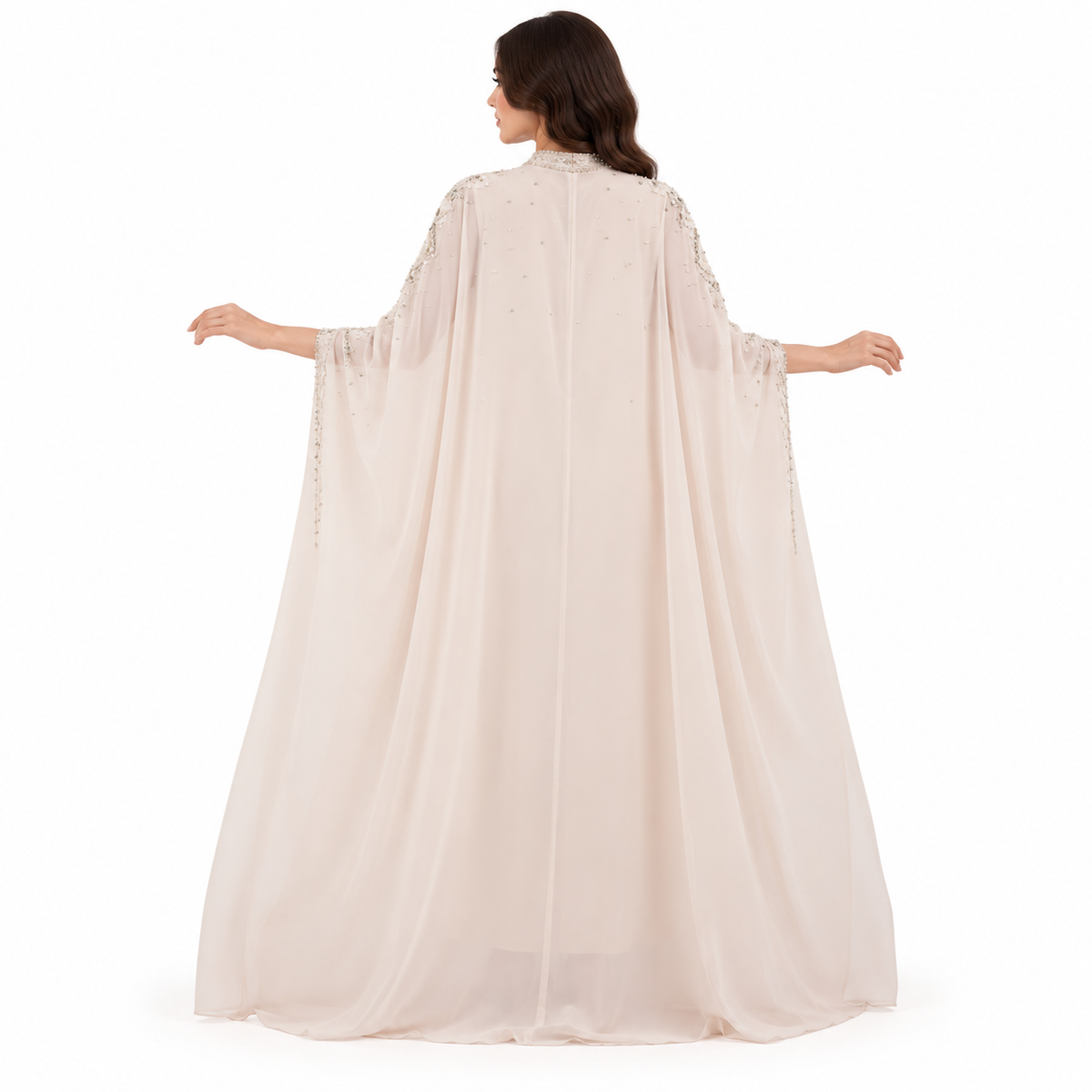 Beige Embellished Cape Sleeve Baju Kaftan