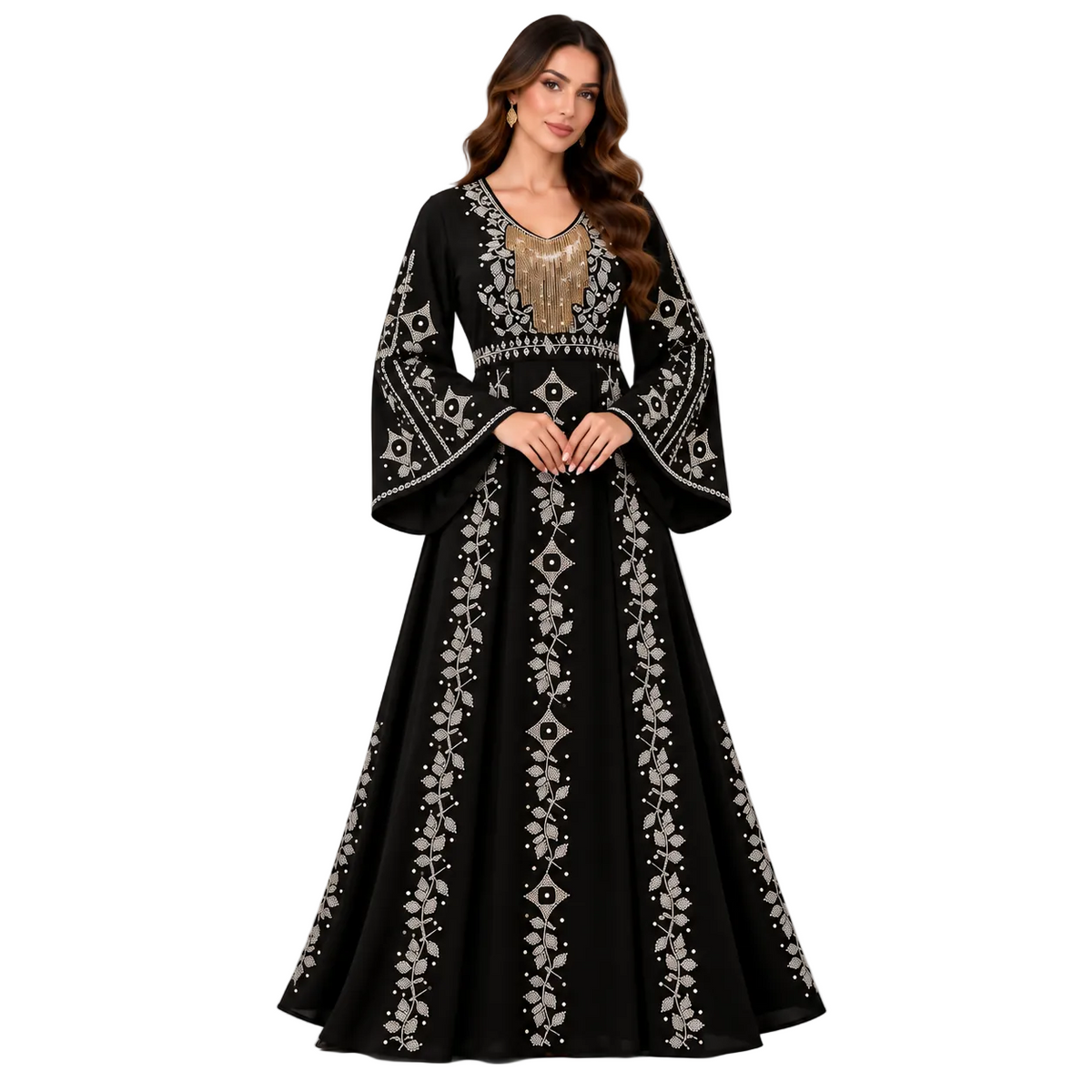 Black Embroidered Bell Sleeve Baju Kaftan
