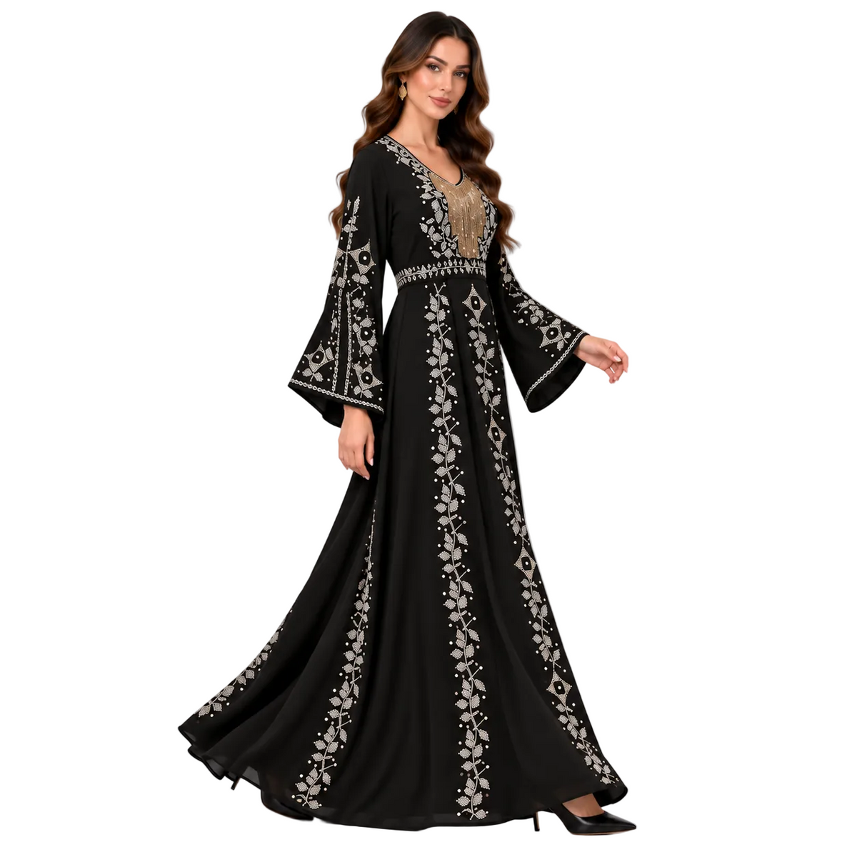Black Embroidered Bell Sleeve Baju Kaftan
