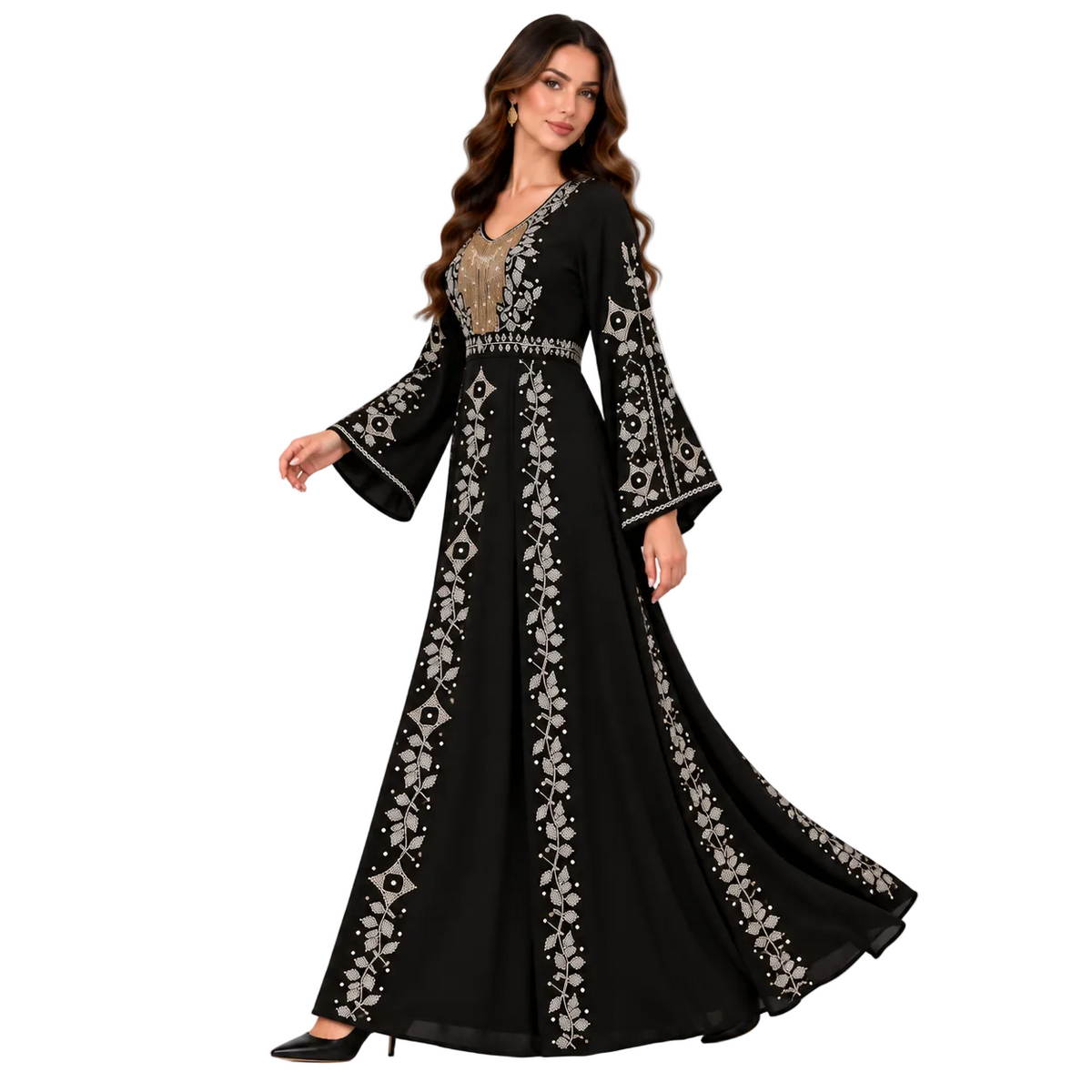 Black Embroidered Bell Sleeve Baju Kaftan
