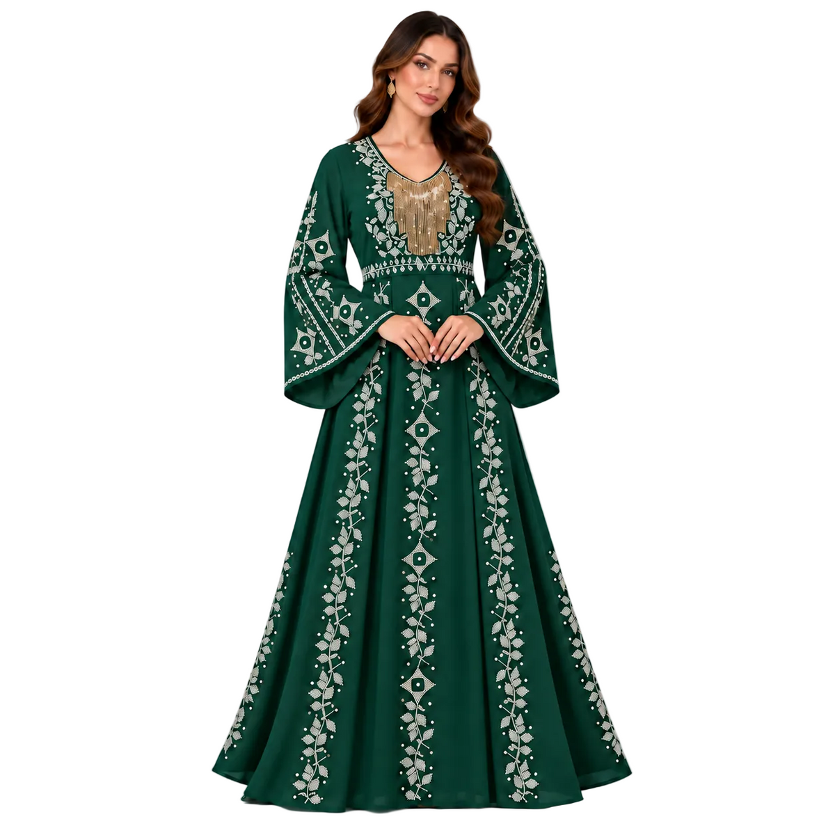 Green Embroidered Bell Sleeve Baju Kaftan