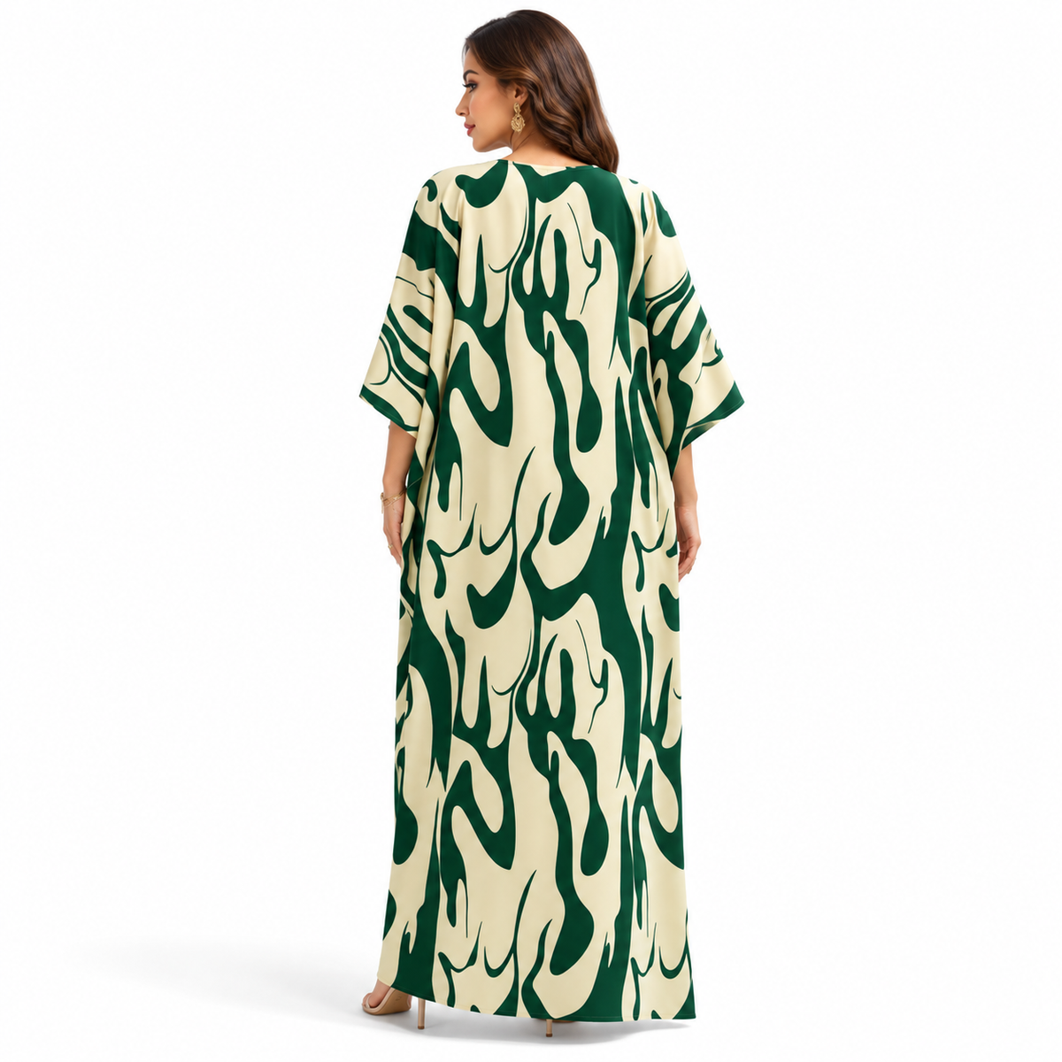 Abstract Green Ivory Flowing Baju Kaftan