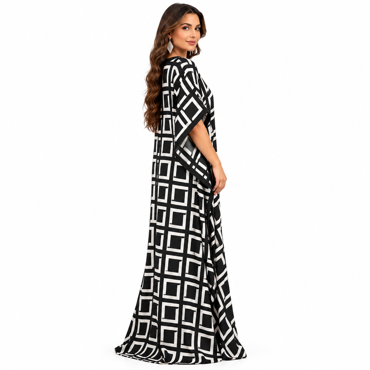 Black White Geometric Print Baju Kaftan