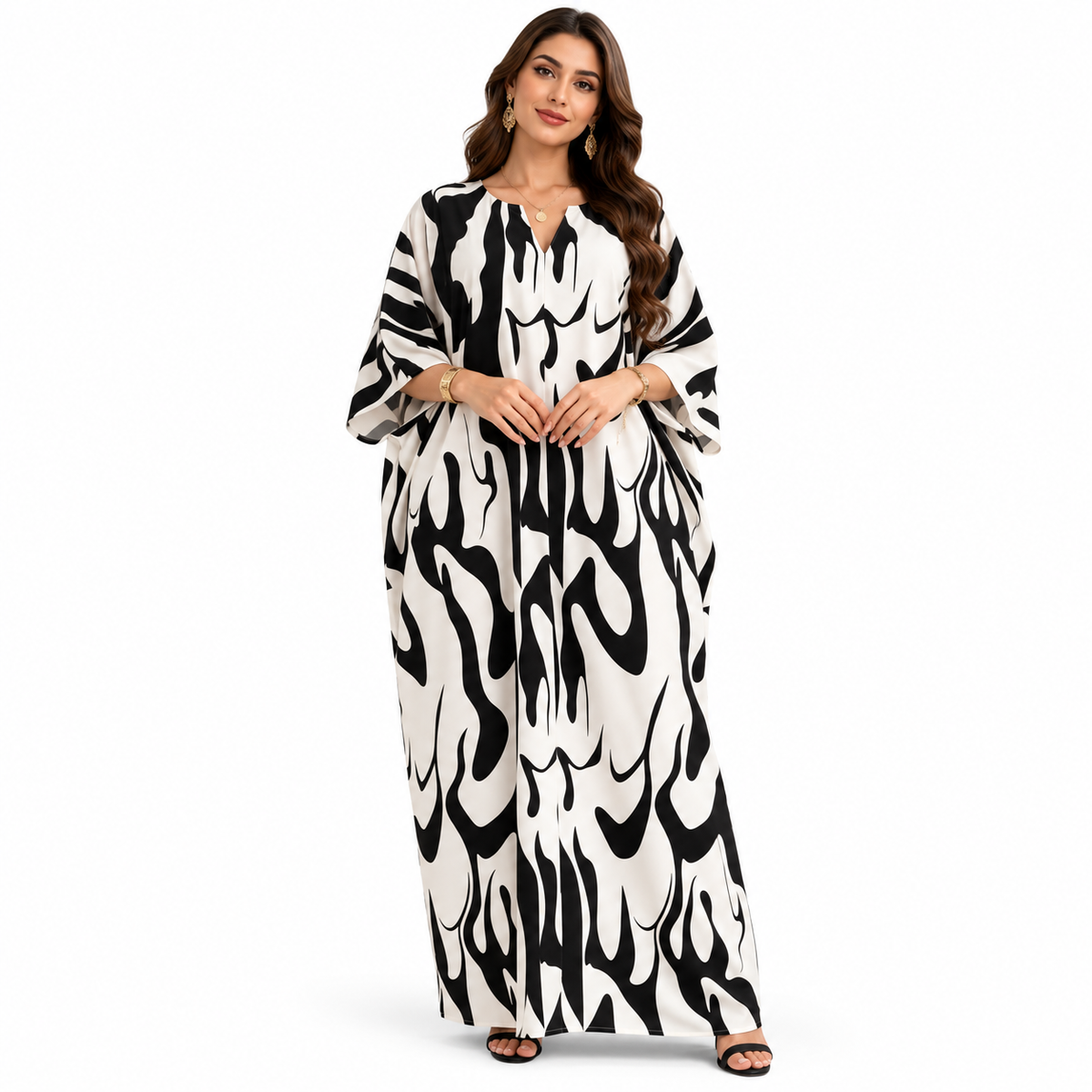 Abstract Monochrome Flowing Women’s Baju Kaftan