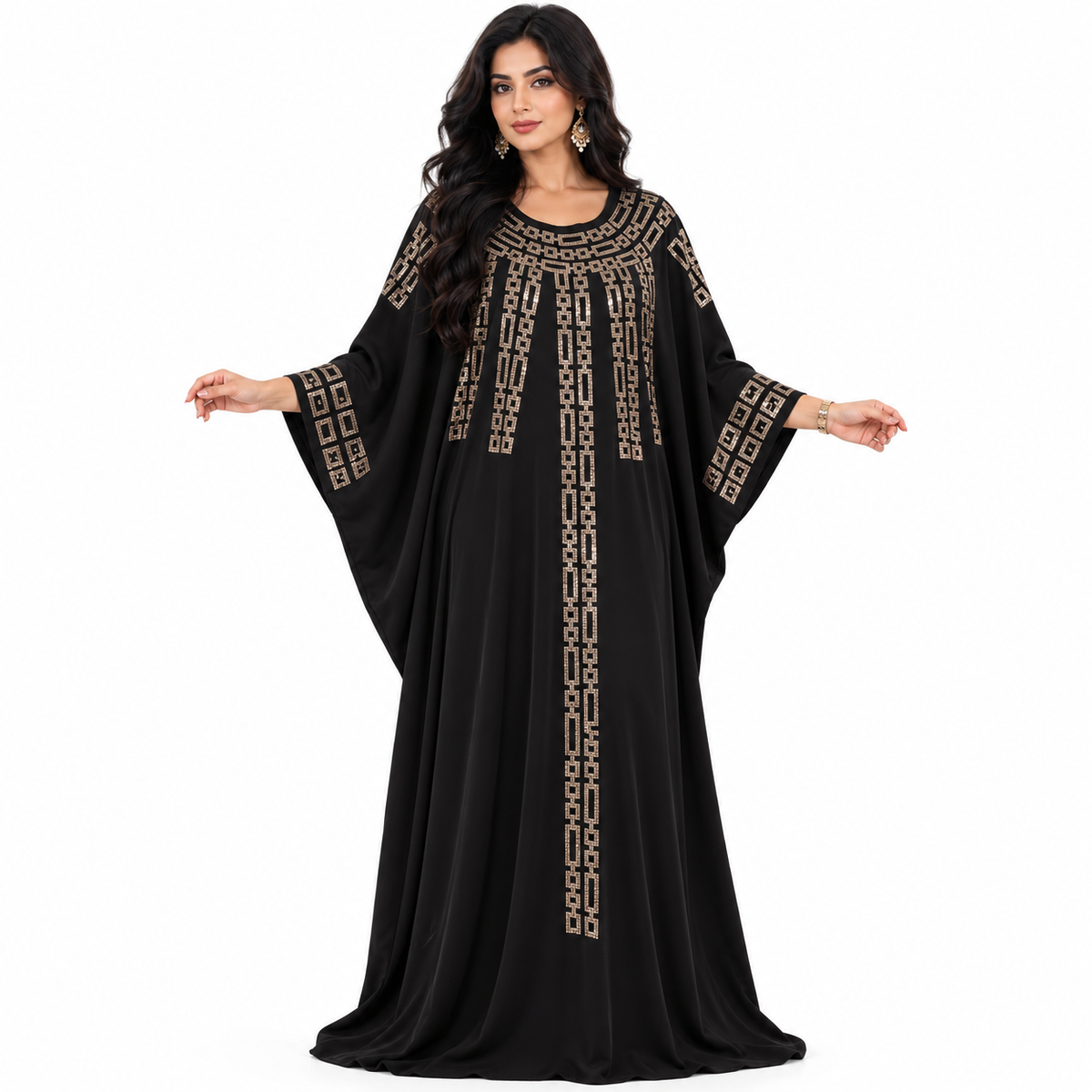 Black Gold Geometric Embellished Baju Kaftan