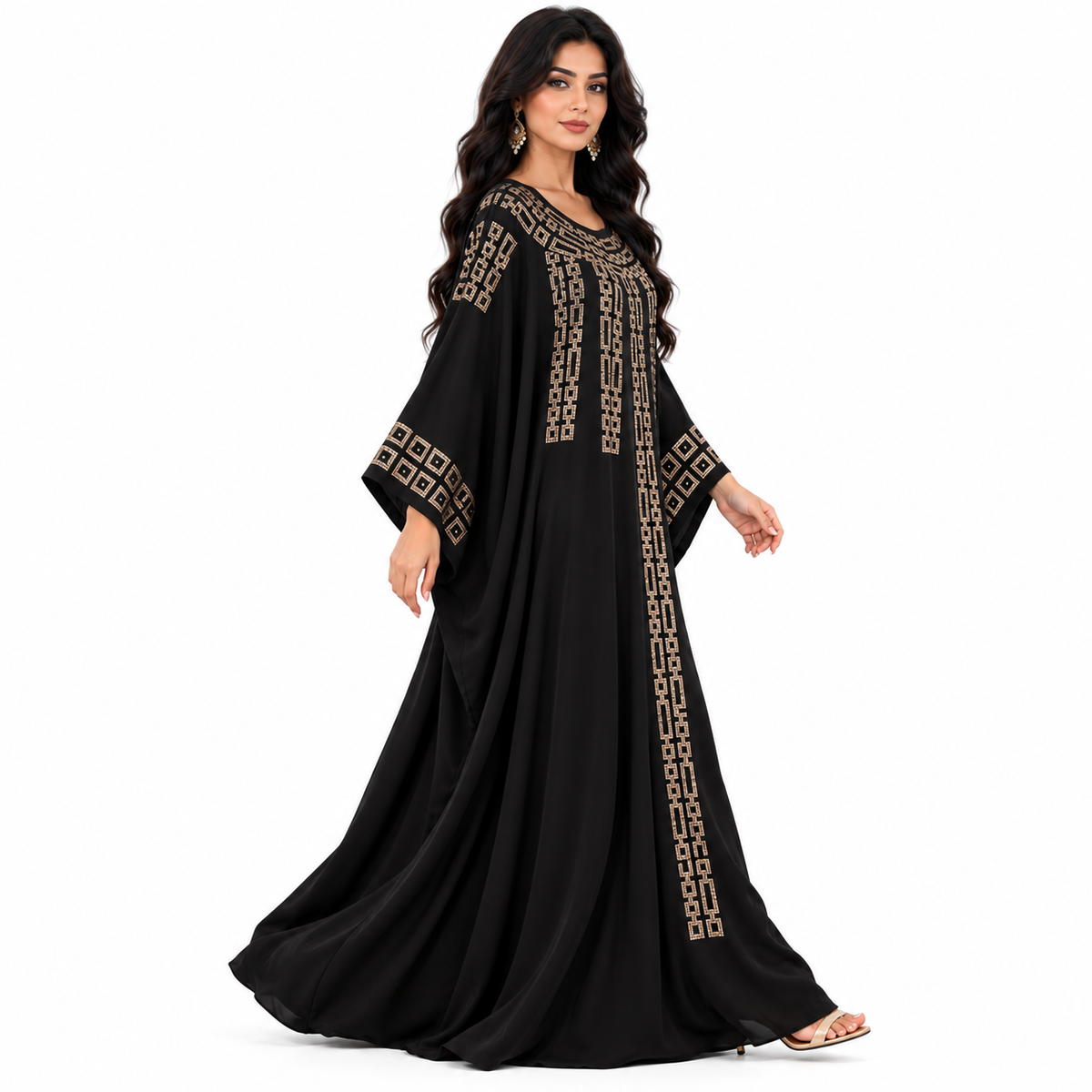 Black Gold Geometric Embellished Baju Kaftan
