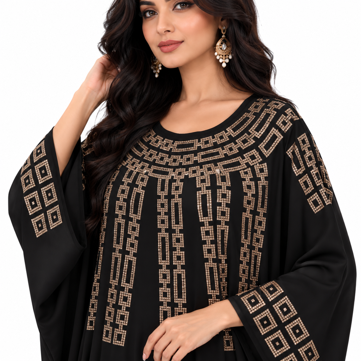 Black Gold Geometric Embellished Baju Kaftan