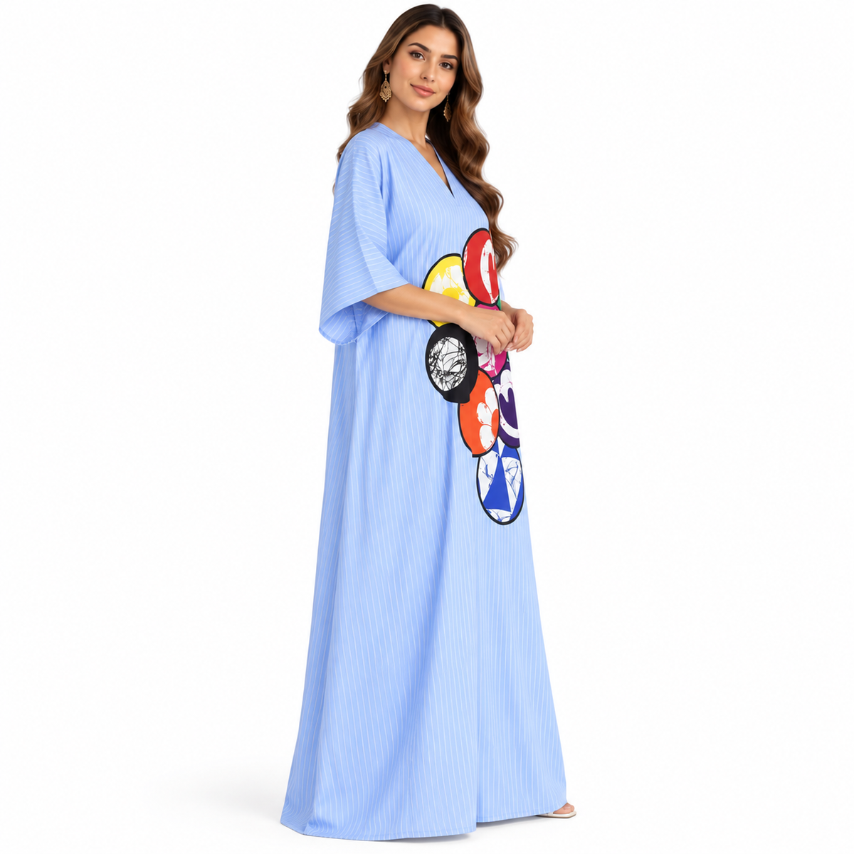 Blue Striped Colorful Graphic Baju Kaftan